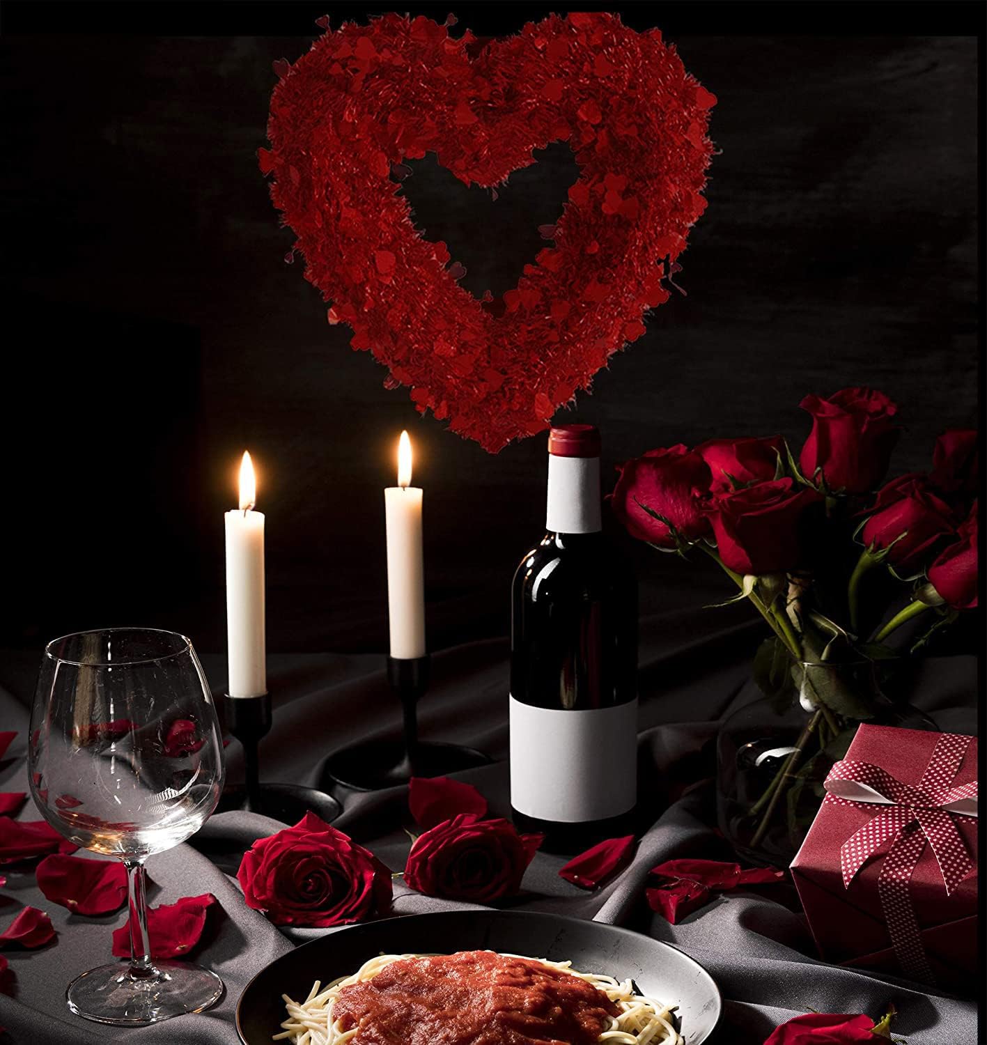 4E's Novelty 14" Valentines Wreath - Tinsel Wreath with Red Heart Design, Perfect Front Door Wreath, Sparkly Hanging Wreath for Romantic Decor