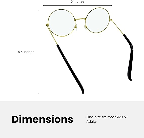 4E&#x27;s Novelty Gold Round Fake Costume Glasses, Old Man Glasses, Grany Glasses, 100th Day of School Costume Dress Up Old Lady Glasses Accessories for Kids Girls &#x26; Boys