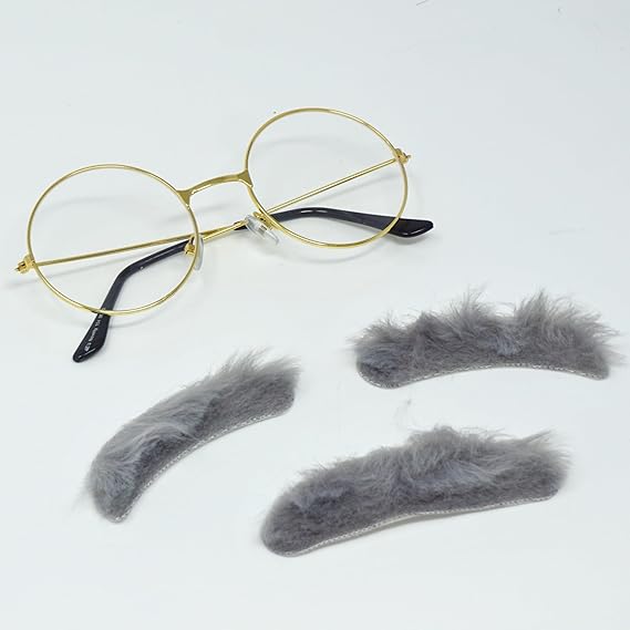 4E&#x27;s Novelty Gold Round Fake Costume Glasses, Old Man Glasses, Grany Glasses, 100th Day of School Costume Dress Up Old Lady Glasses Accessories for Kids Girls &#x26; Boys
