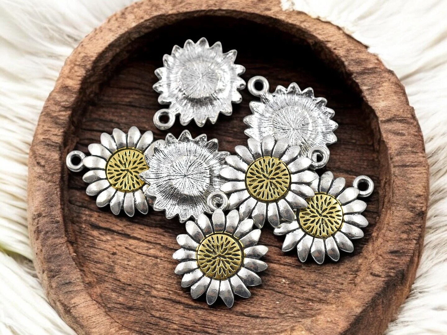 *10* 23x19mm 2 Tone Antique Silver/Gold Sunflower Charms