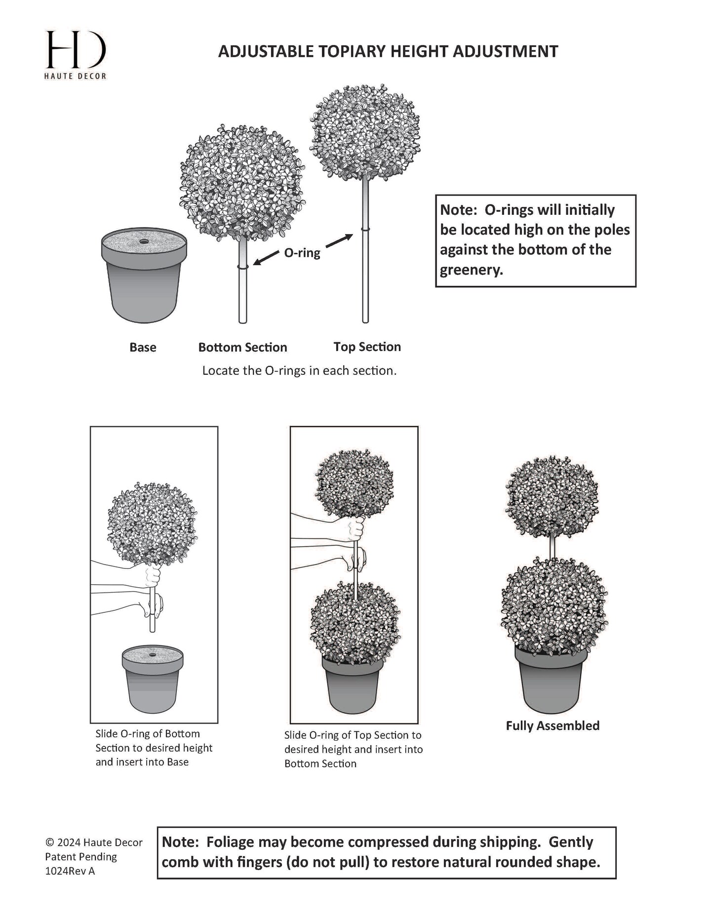 Haute Decor Adjustable Artificial Topiary - Includes 1 Artificial Boxwood Topiary for Front Porch - Adjust The Space Between Topiary Balls - Available in Triple or Double Styles