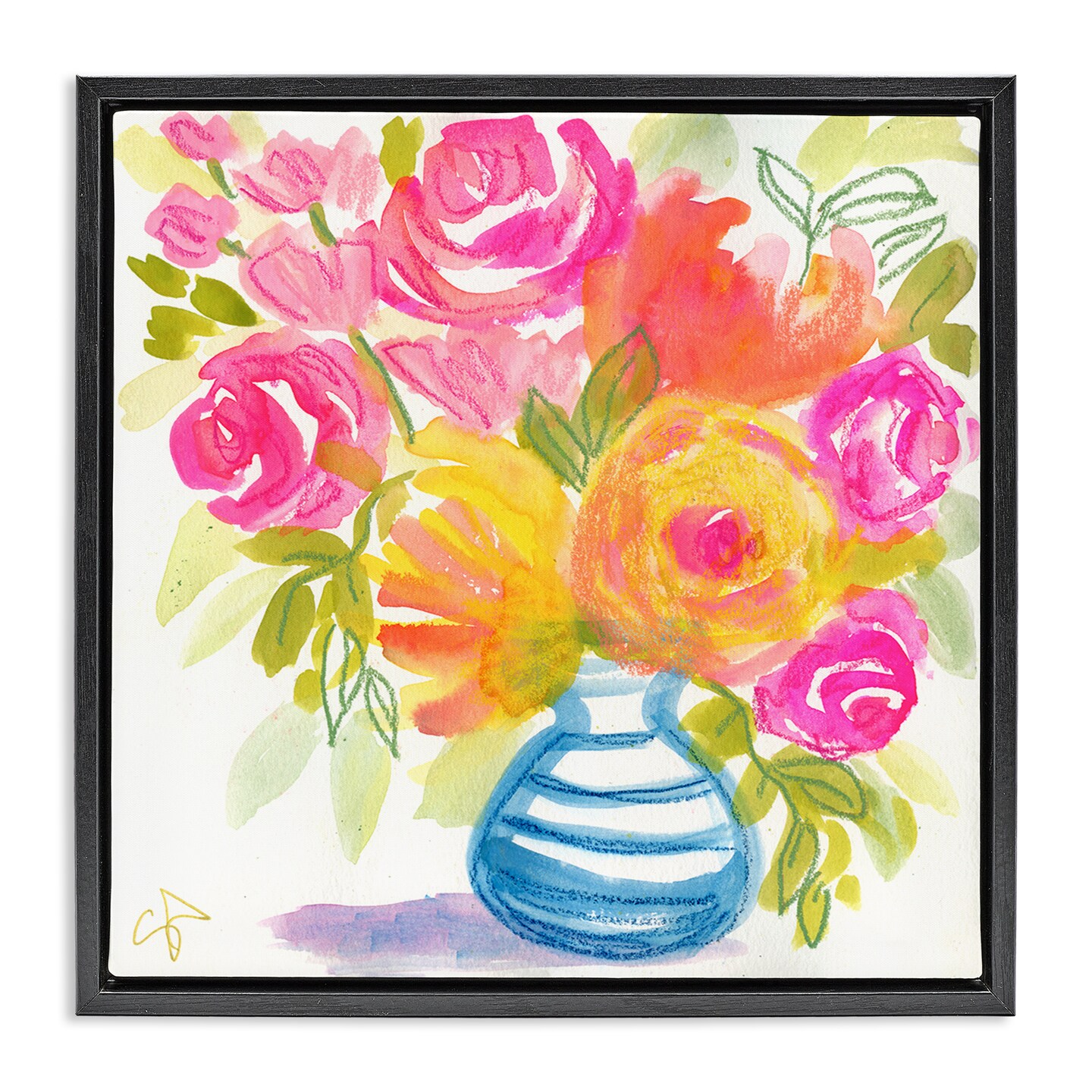 Stupell Industries Pink & Yellow Bouquet Framed Floater Canvas Wall Art Design by Suzanne Allard