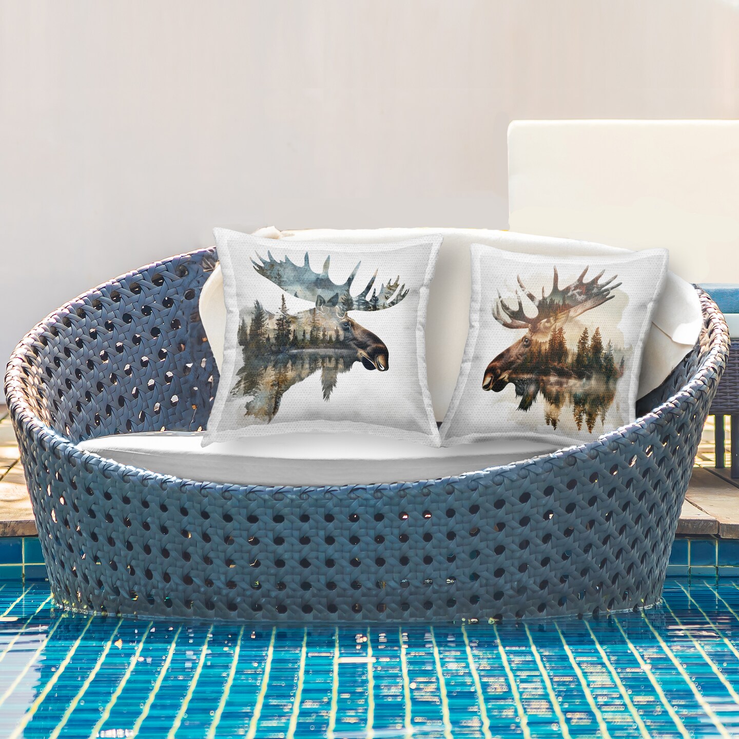 Moose Silhouettes Forest 2 PC Outdoor Printed Pillow Set Design by LSR Design Studio, 18 x 7 x 18