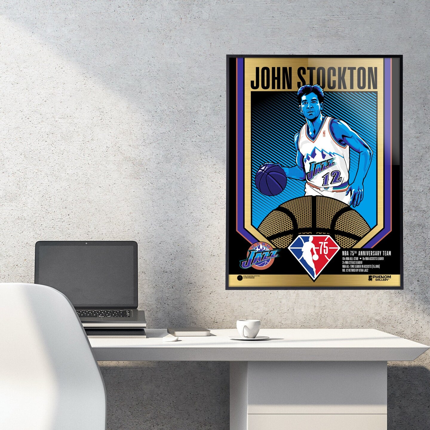 Phenom Gallery Utah Jazz 75th Anniversary John Stockton 18&#x22; x 24&#x22; Gold Foil Serigraph