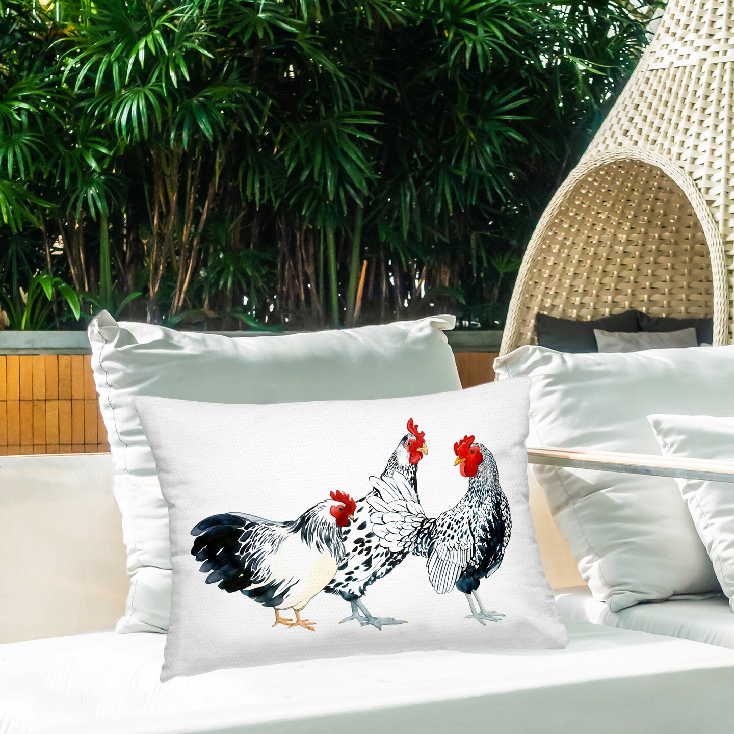 Minimal Farmhouse Hens Design by Sherri Buck Baldwin Outdoor Printed Pillow 