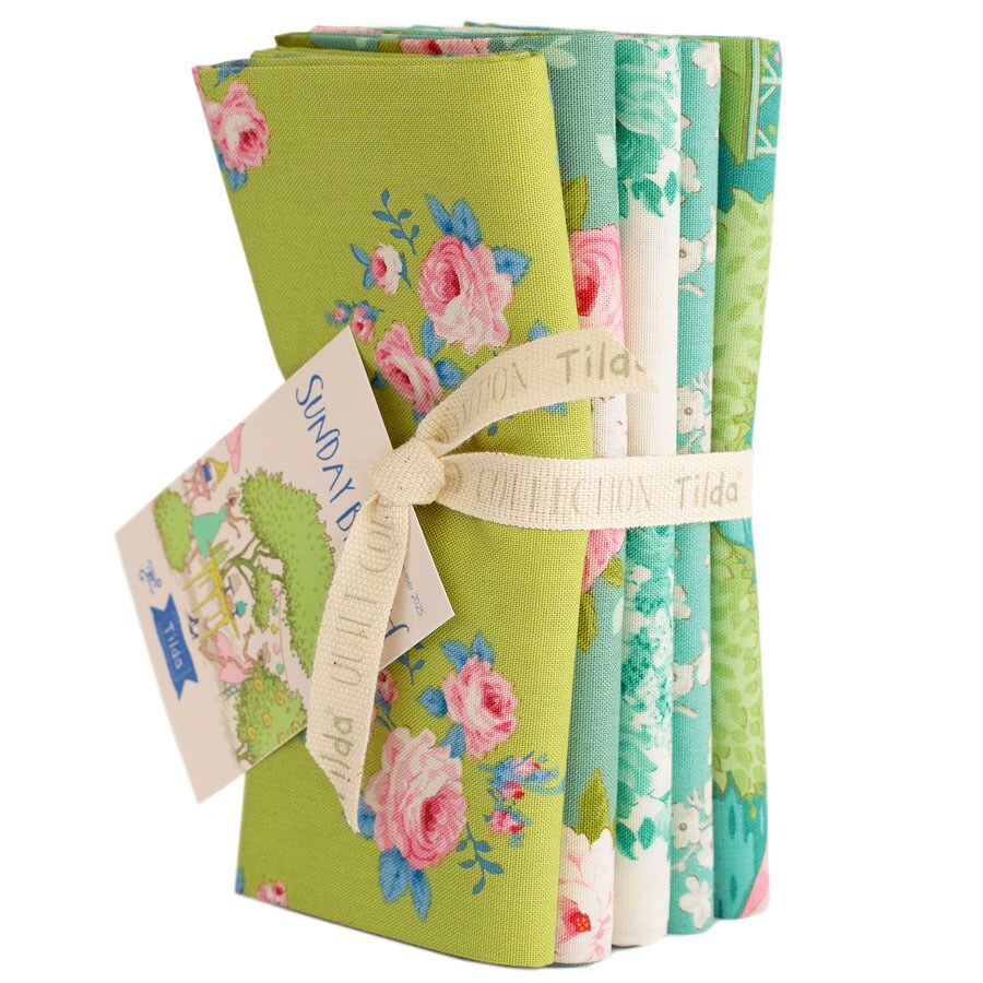 Tilda Sunday Brunch Fat Quarter Bundle - Lime/Teal - 5 - 20" x 22" Fat Quarters - 100% Cotton
