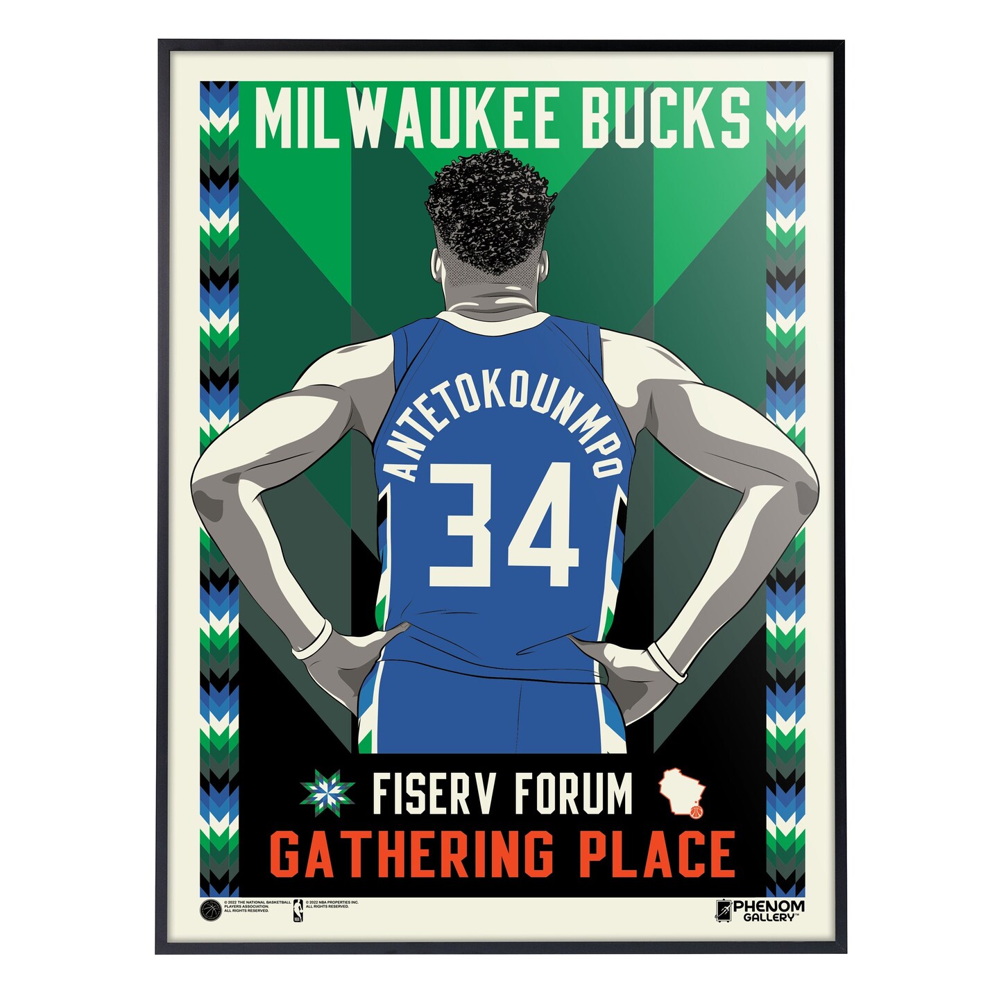 Phenom Gallery Milwaukee Bucks City Edition 18&#x22; x 24&#x22; Deluxe Framed Serigraph