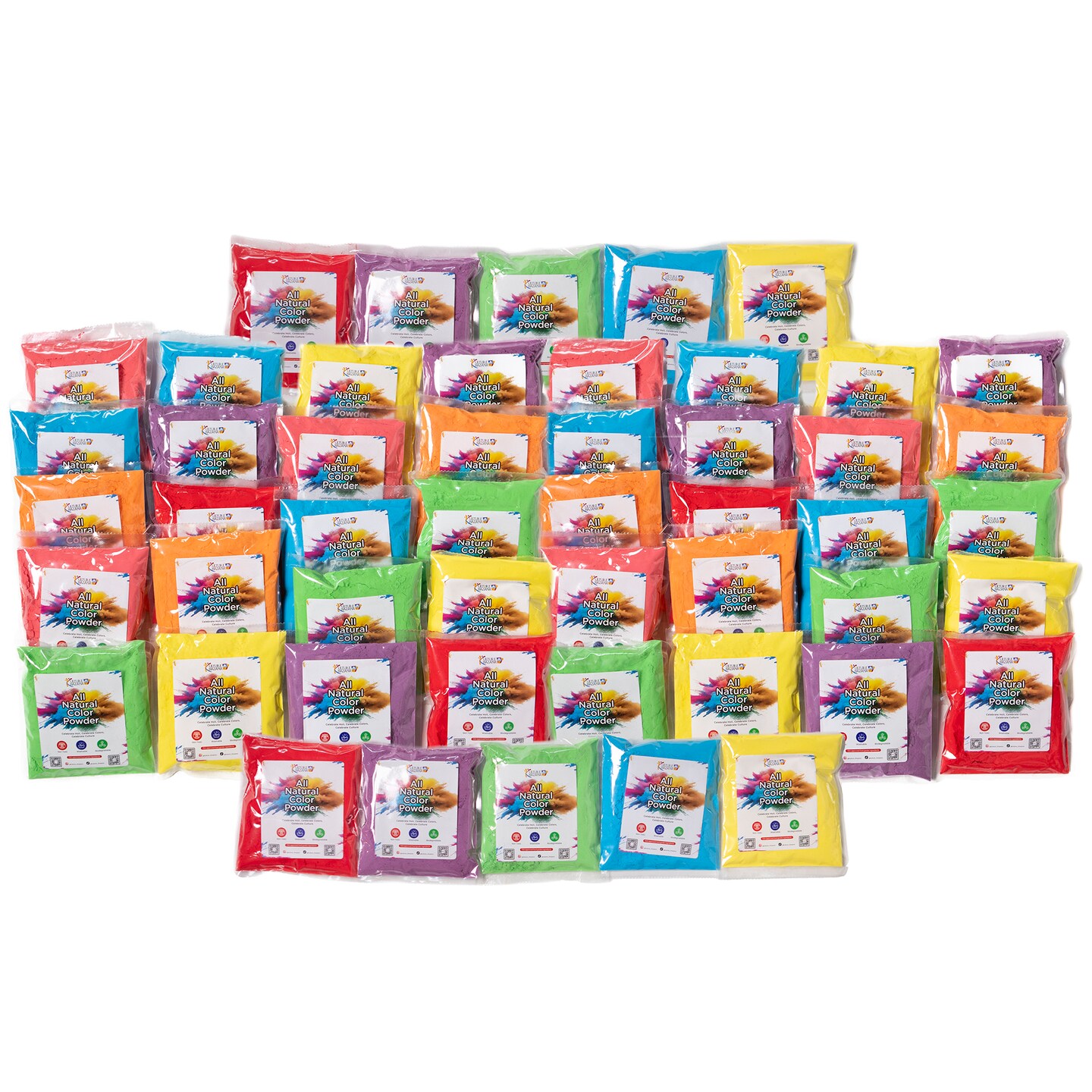 Kulture Khazana All Natural, Washable, Biodegradable, Holi Non-Toxic Color Powder 100gm Pack of 50, Perfect for Color Play