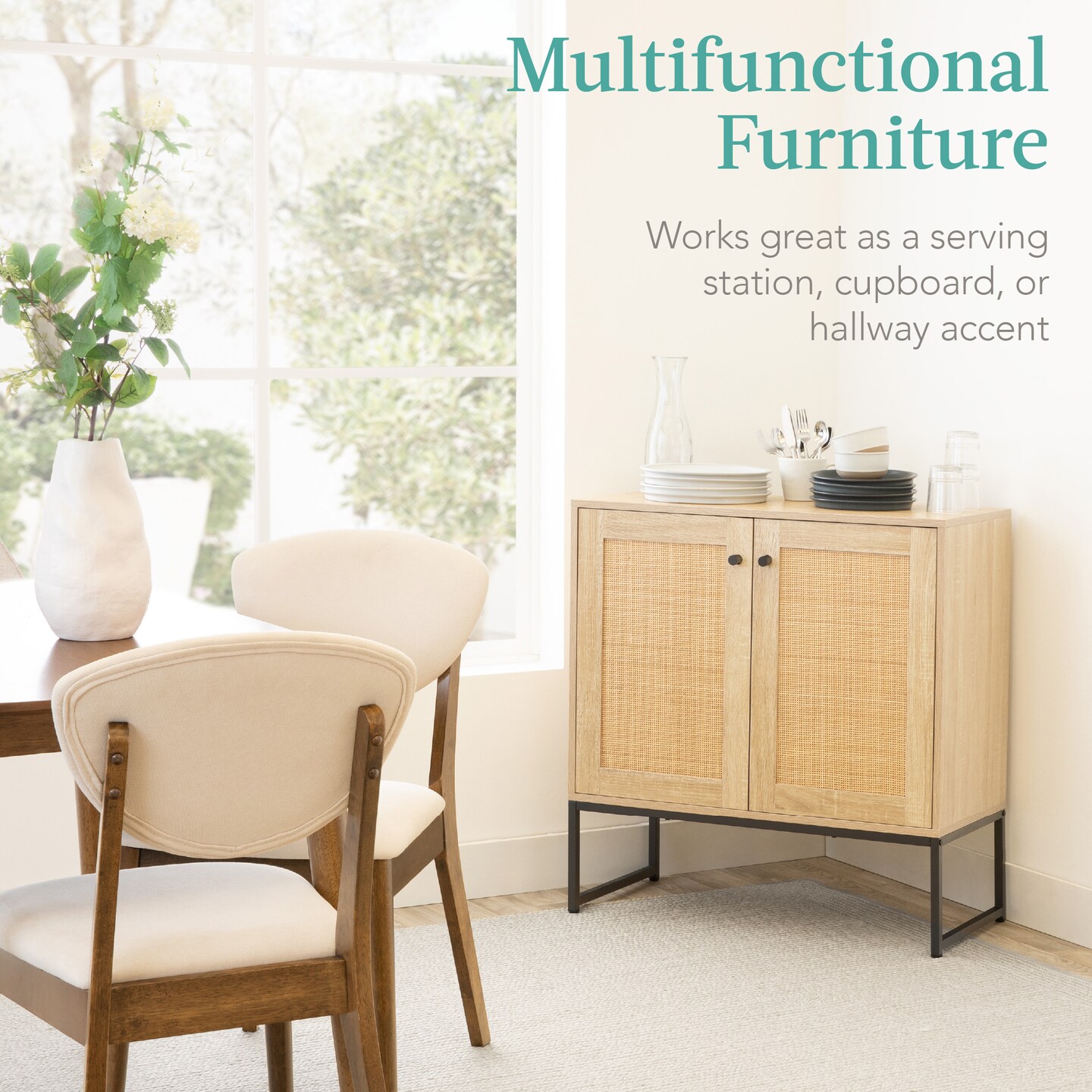 Best Choice Products 2-Door Rattan Storage Cabinet, Accent Furniture, Cupboard w/ Non-Scratch Foot Pads