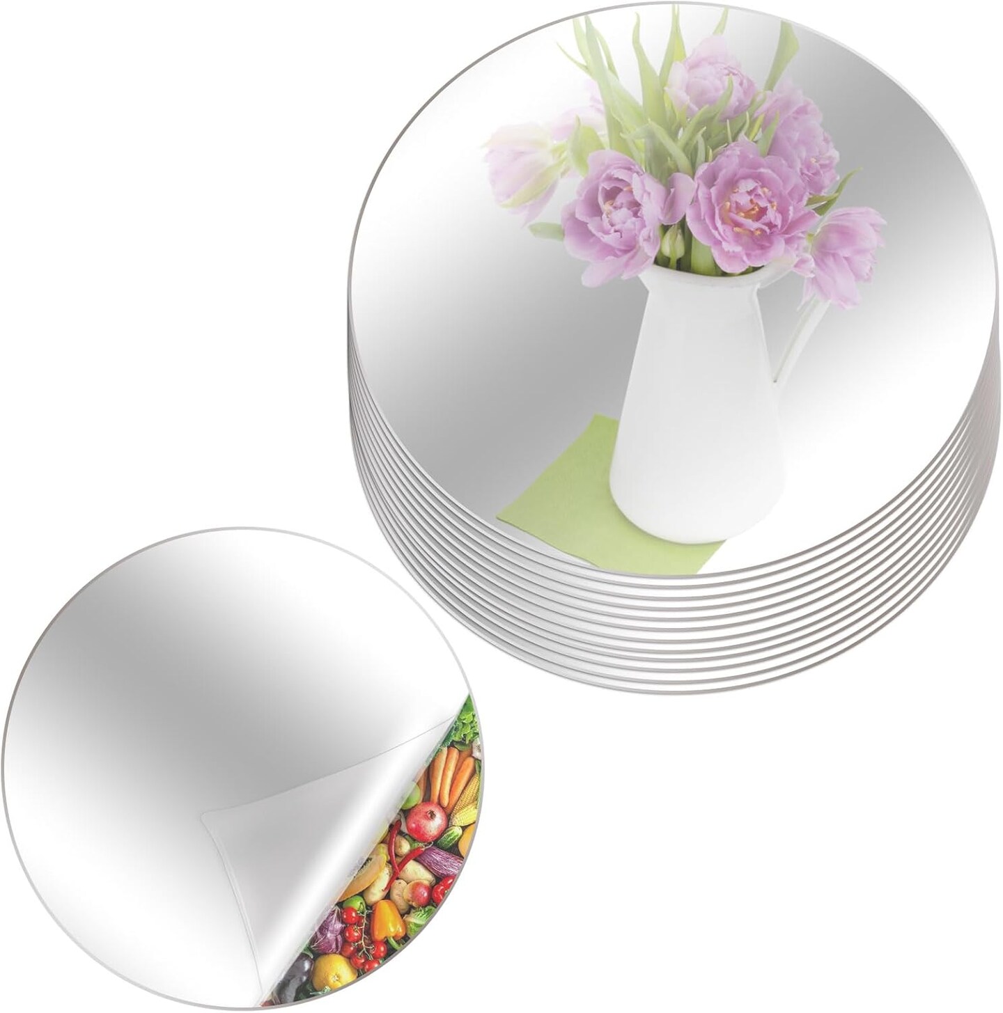 24Pcs Round Mirrors for Centerpieces, 8 Inches Acrylic Circle Mirror Plate 2mm Thickness Non-Glass Mirror Trays Tables Centerpieces Decorations for Home Wall Decor Wedding Table Reception