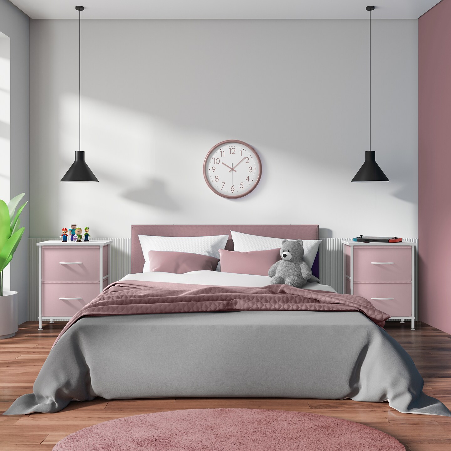 Sorbus Nightstand with 2 Drawers - Steel Frame, Wood Top & Easy Pull Fabric Bins - Great for Home, Bedroom, Office & College Dorm (2 Pack)