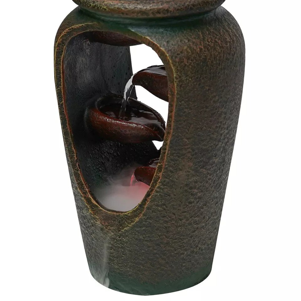 Flower Vase Waterfall Table Top LED Light Indoor Water Fountain FengShui Decor