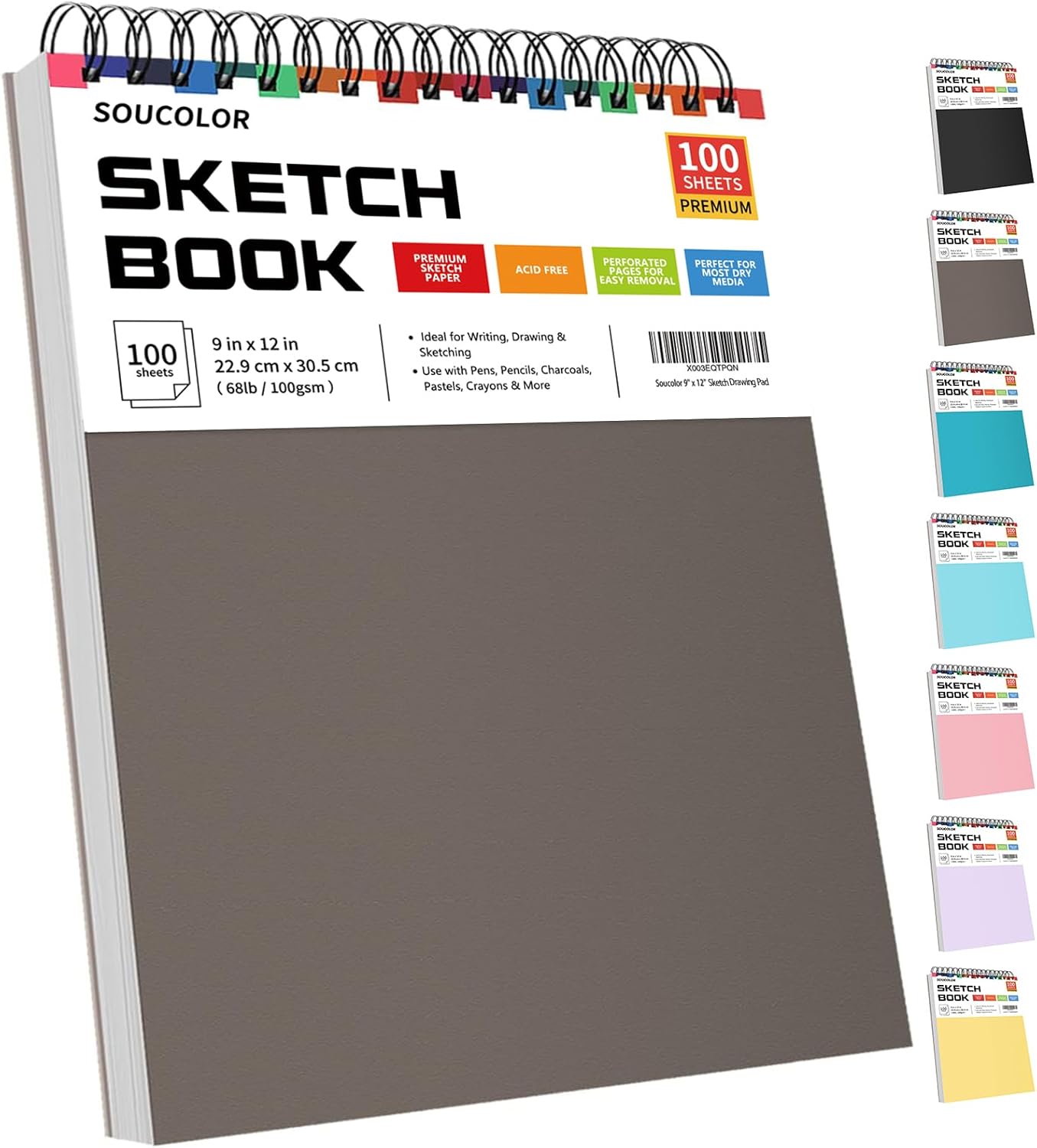 9" x 12" Sketch Book, 1-Pack 100 Sheets Spiral Bound Art Sketchbook, Acid Free (68lb/100gsm) Artist Drawing Book Paper Painting Sketching Pad