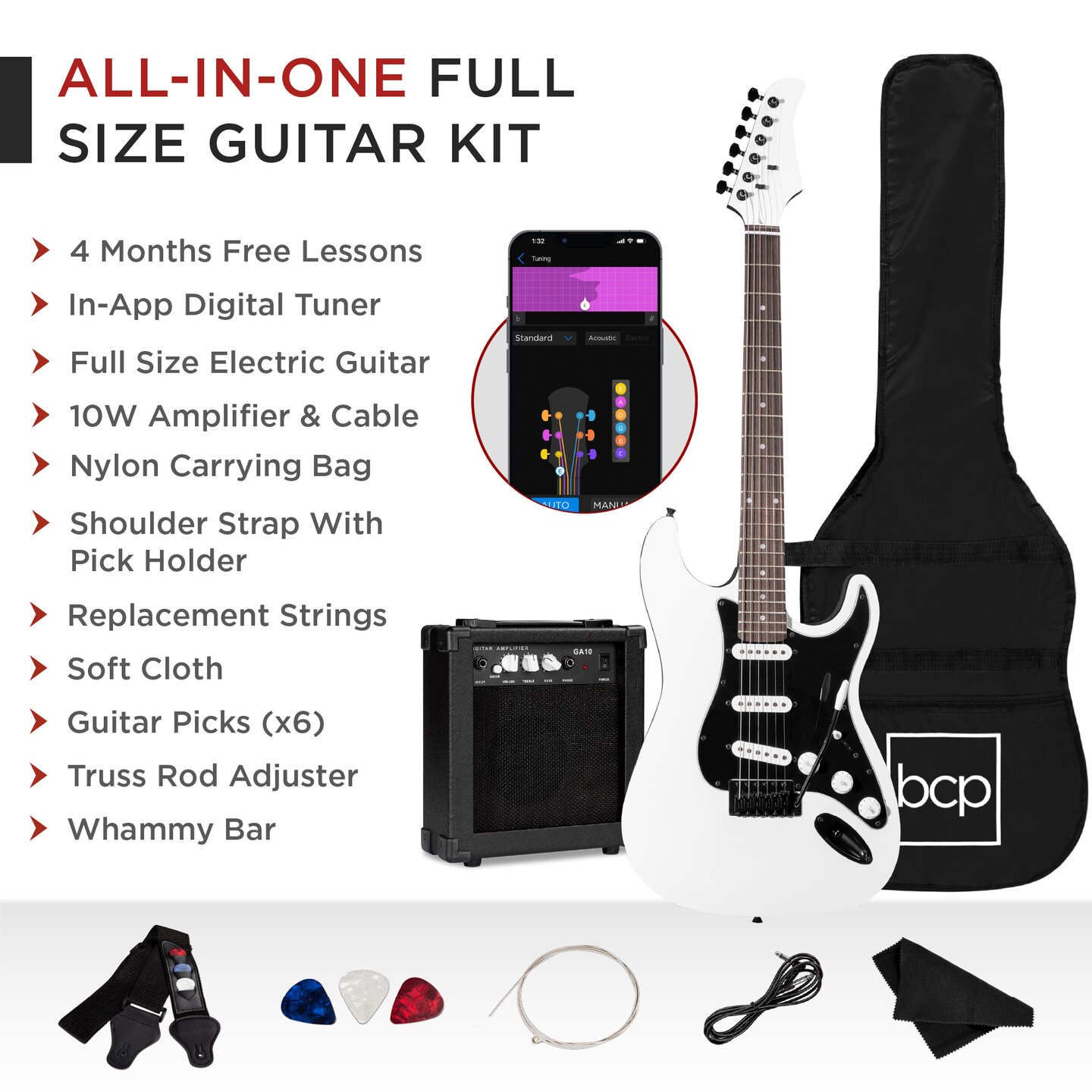 Best Choice Products 39in Full Size Beginner Electric Guitar Kit with Case, Strap, Amp, Whammy Bar
