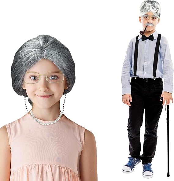 4E&#x27;s Novelty Old Person Costume Glasses for Kids Adults Gold Rectangular Fake Eyeglasses Old Lady Glasses for 100th Day of School Costume Dress Up Accessory