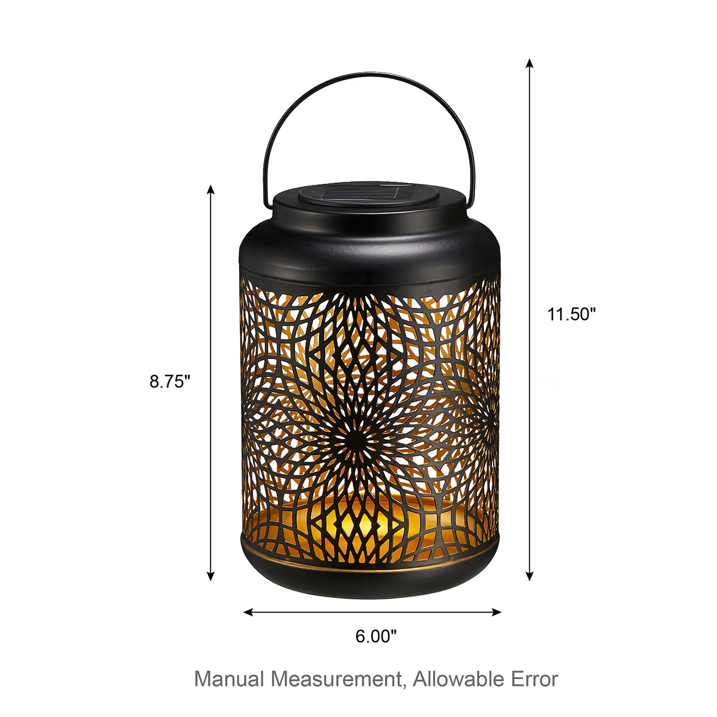 Set of 2/4 8.75&#x22;H Metal Cutout Scrollwork Solar Powered LED Outdoor Lantern with handle