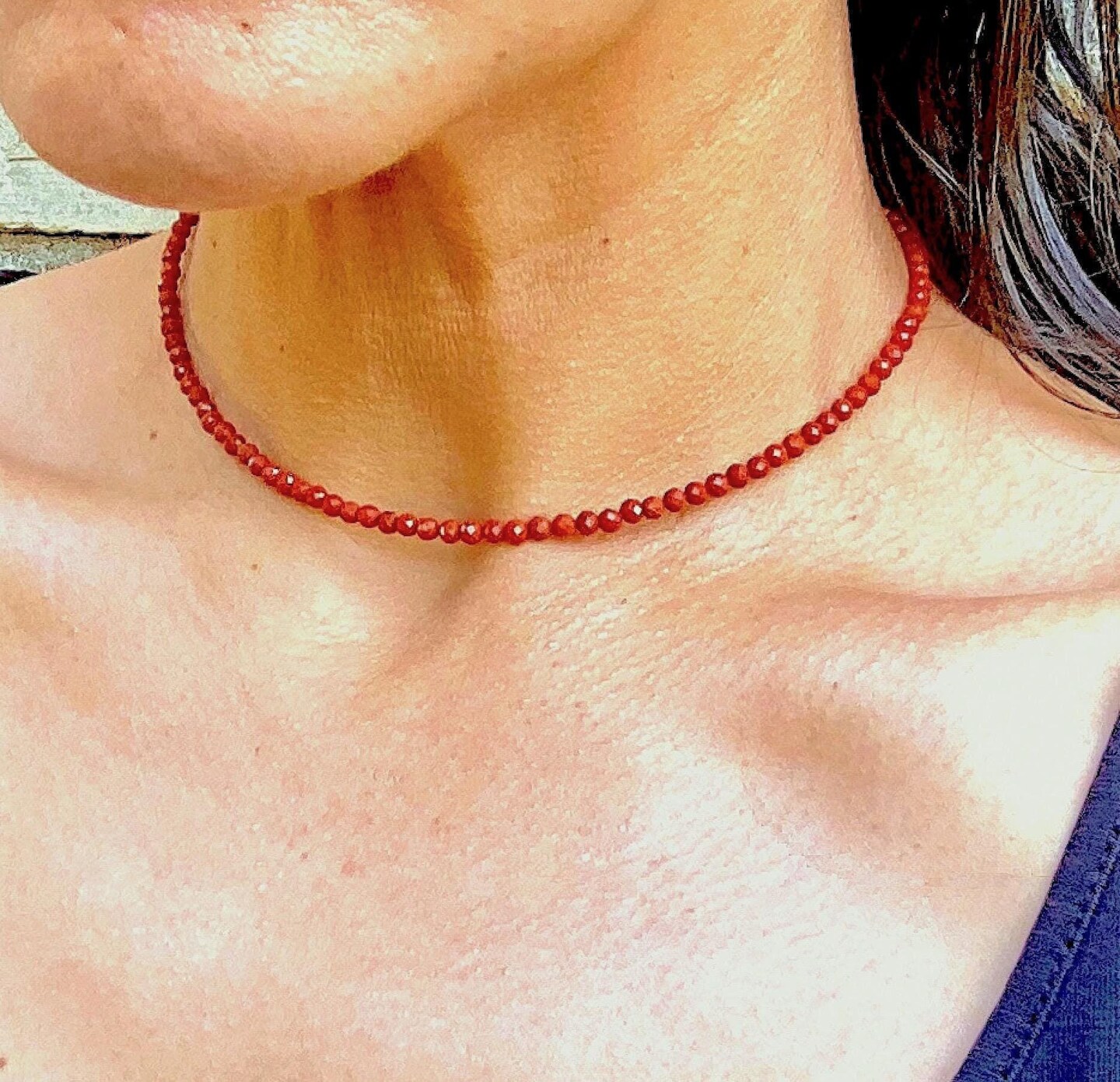 Dark Stone Choker with Red Jasper, Brick Color, Unique Boho