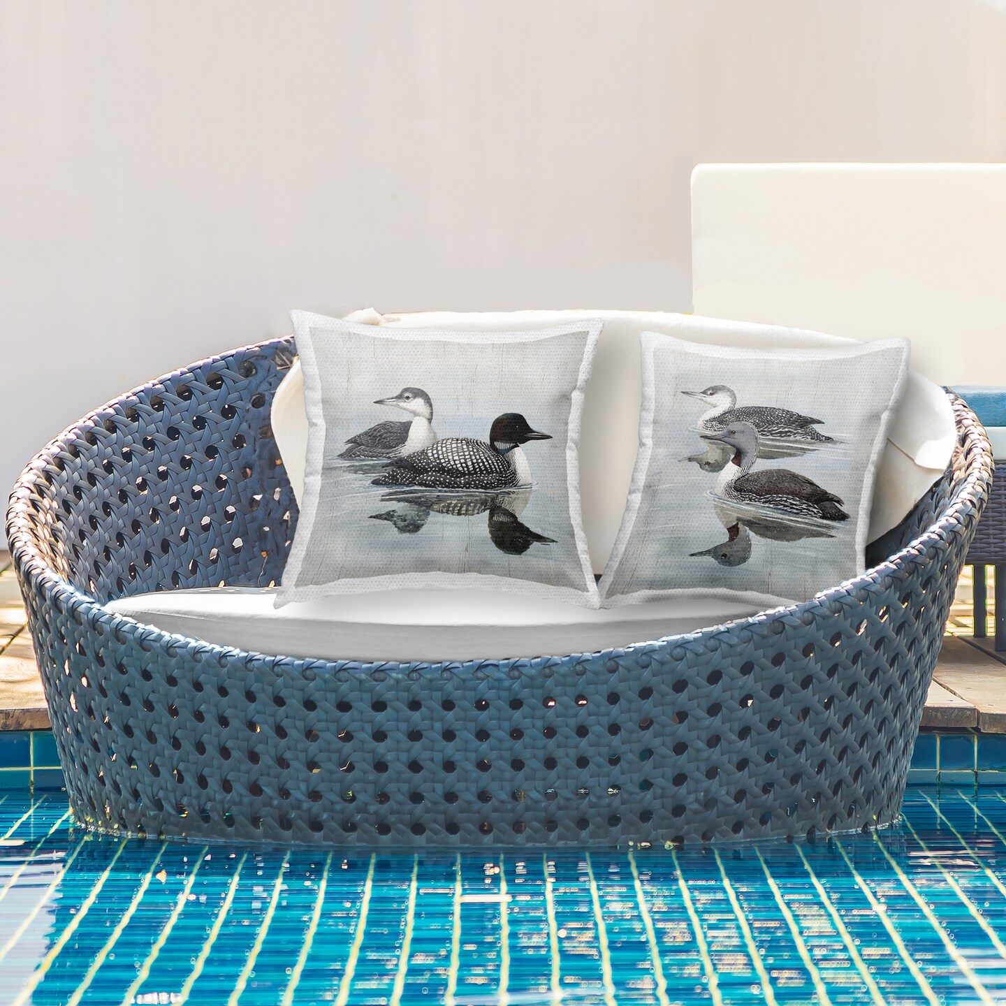 Lakeside Ducks Swimming 2 PC Outdoor Printed Pillow Set Design by Susan Jill, 18 x 7 x 18