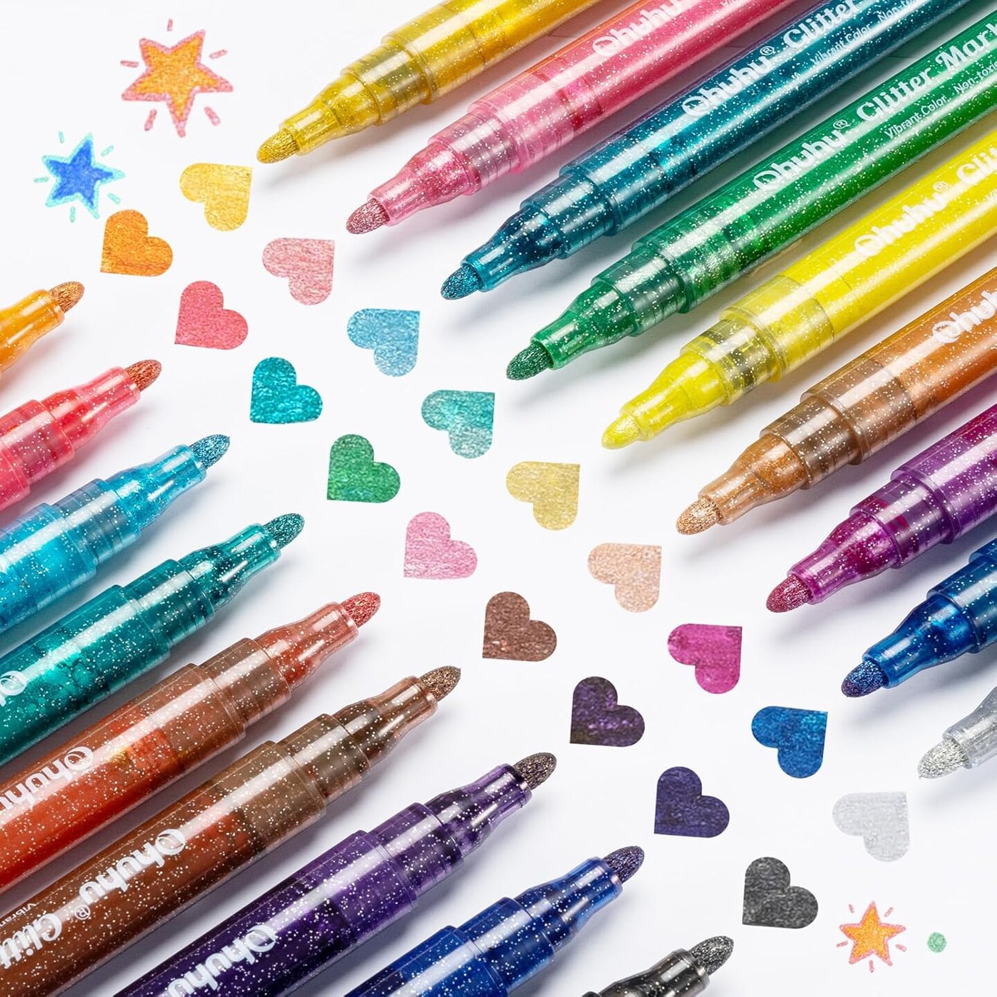 Ohuhu Glitter Markers Pen 18 Glitter Colors Metallic Shimmer Marker Fine Point Tip Water-based Ink for Kids Adults DIY Crafts Greeting Birthday Cards Making Poster Album Scrapbooking Mugs Wood
