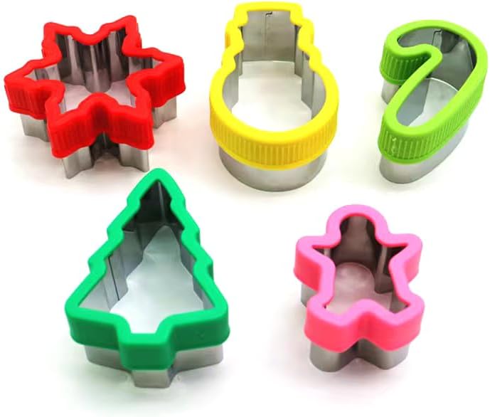 5 Piece Christmas Cookie Cutter Set with Plastic Covers