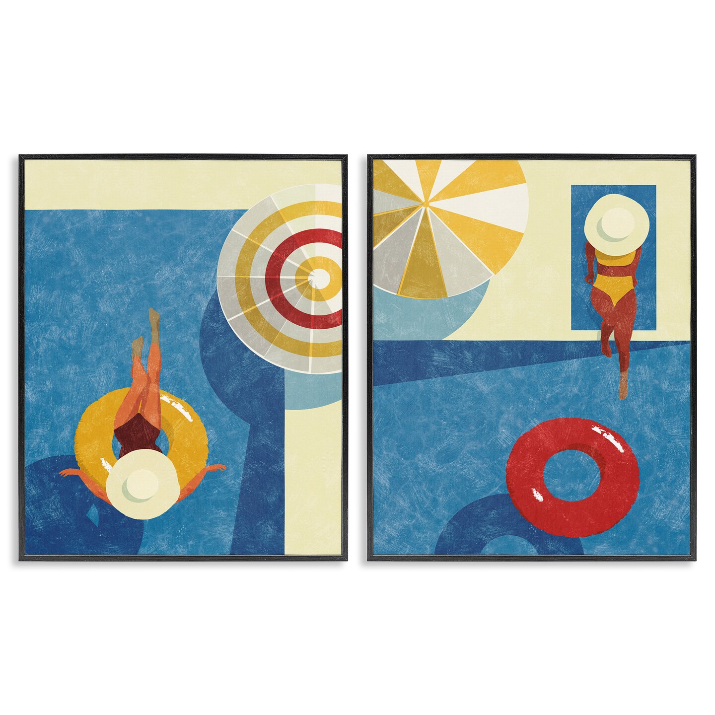 Stupell Industries Relaxing Female Figure Poolside 2 pc Framed Giclee Wall Art Set Design by Victoria Barnes