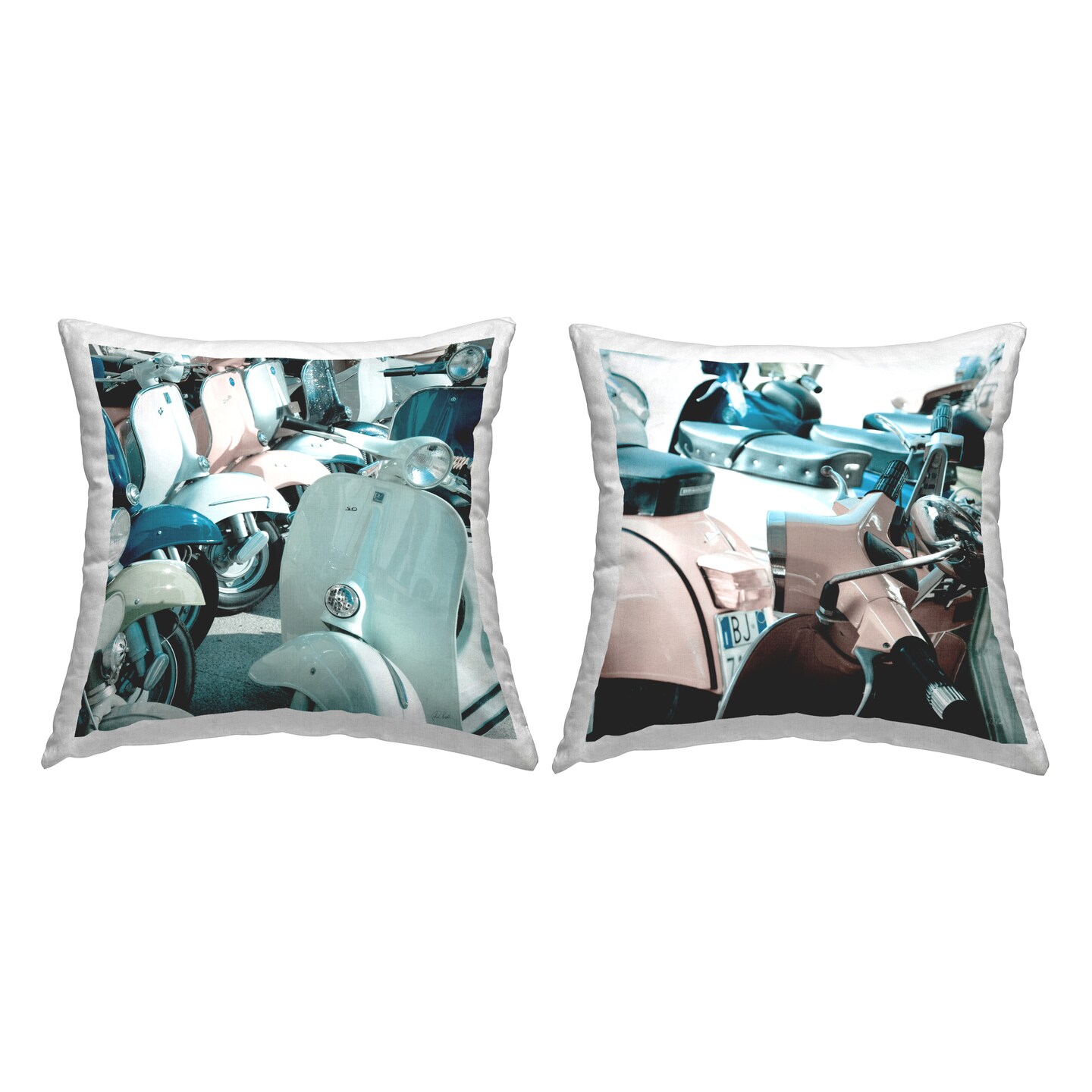 Vintage Italian Scooters 2 PC Decorative Printed Throw Pillow Set Design by Deborah Revell, 18 x 7 x 18