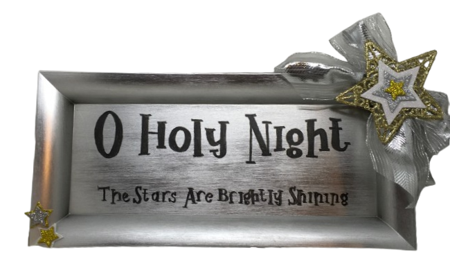 Dollar Tree Plastic SILVER TRAY Christmas Holiday Wall Art OH HOLY NIGHT Handmade Gift Idea