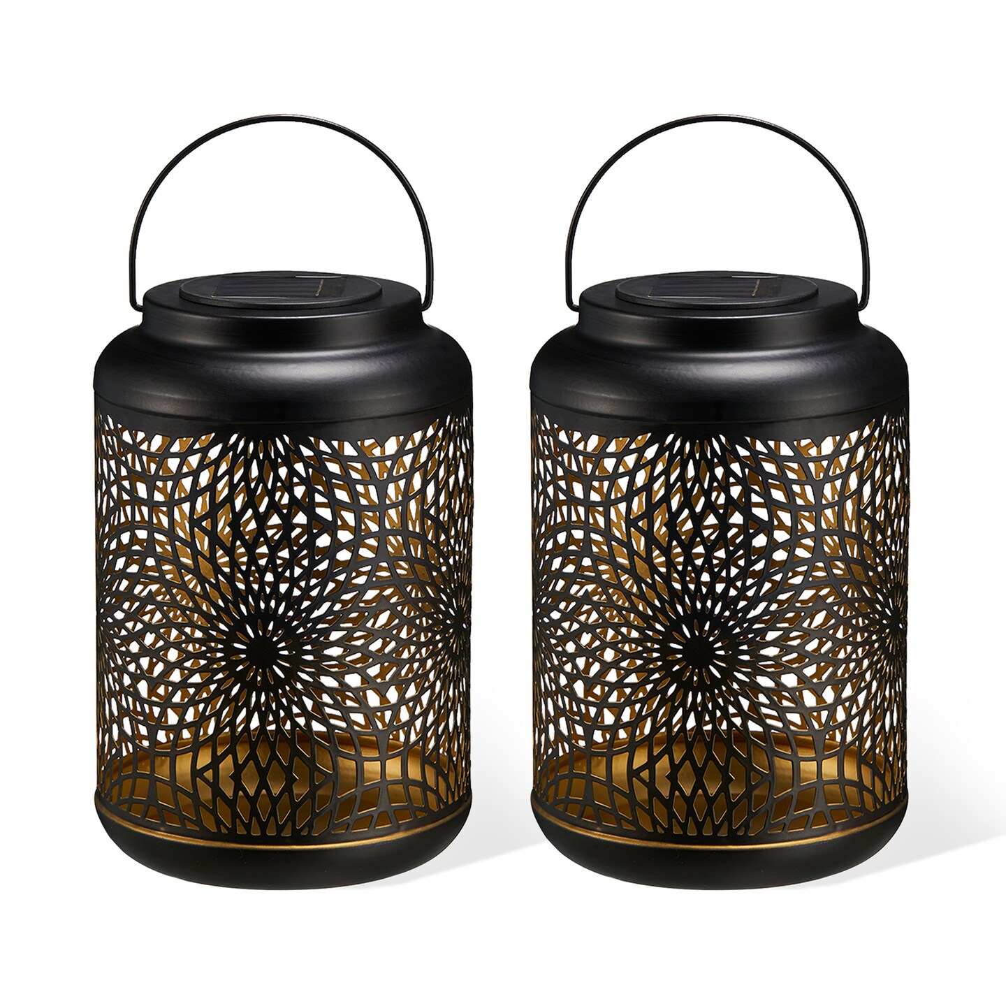 Set of 2/4 8.75"H Metal Cutout Scrollwork Solar Powered LED Outdoor Lantern with handle
