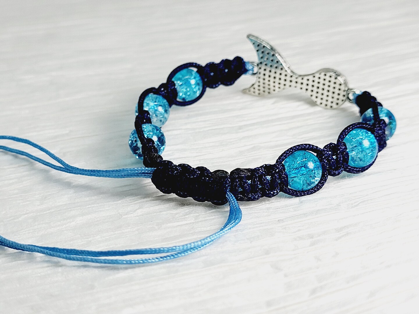 Mermaid Tail - Rainbow Glow Beads | Woven Accessory | Friendship Bracelet | Adjustable | Purple - Teal - Ocean Blue | Knotted Macrame product 5