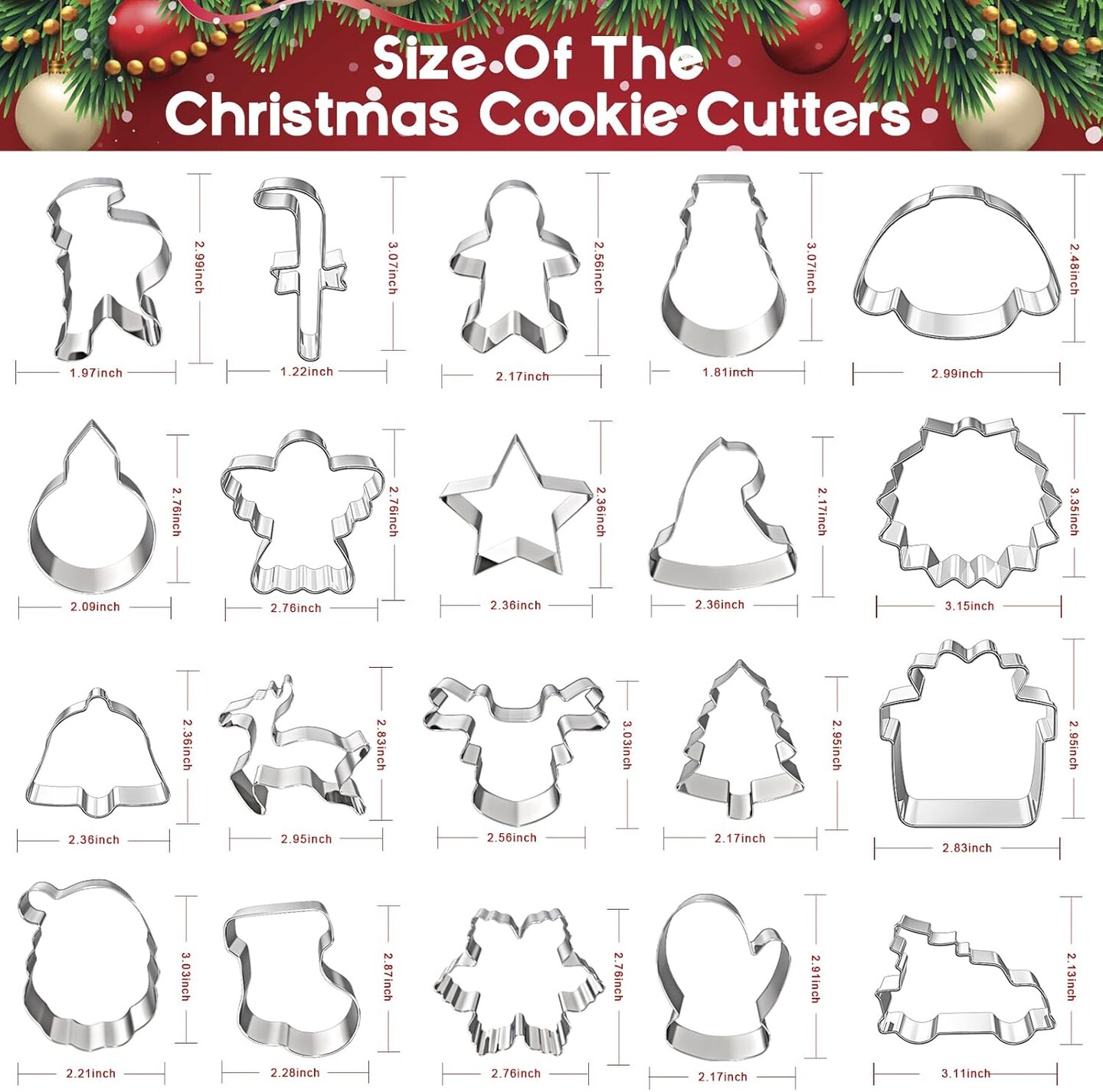 20 Pcs Christmas Cookie Cutters &#x2013; Reindeer Snowflake Tree Gingerbread Santa