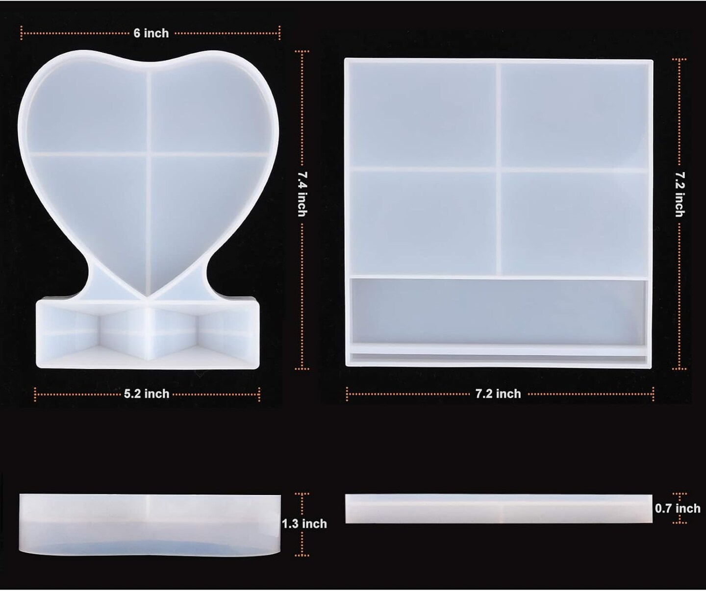 LET&#x27;S RESIN Epoxy Molds Silicone, Large Size Picture Frames Silicone Molds Rectangle &#x26; Heart Shape Epoxy Resin Molds for DIY Home Table D&#xE9;cor