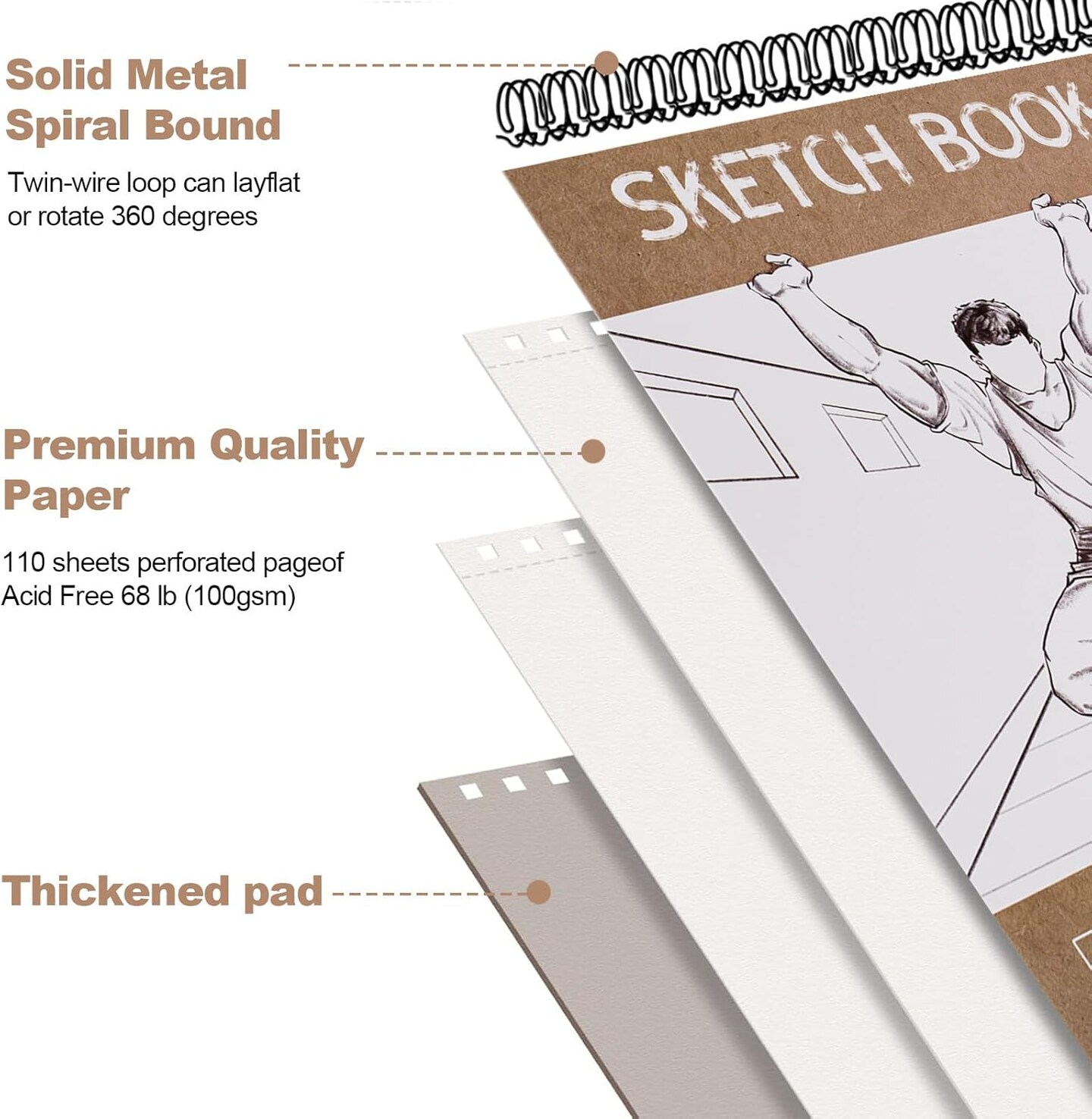9 x 12 Inch Sketchbook,110-Sheets (68lb/100gsm) Top Spiral Bound Sketch Pad, Acid-Free Art Sketchbook for Artistic Drawing, Painting, Writing on Paper(1PACK