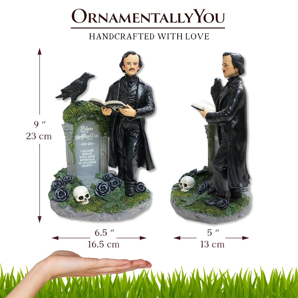 Edgar Allan Poe Handpainted 9&#x22; Figurine, Horror Home Statue Decoration