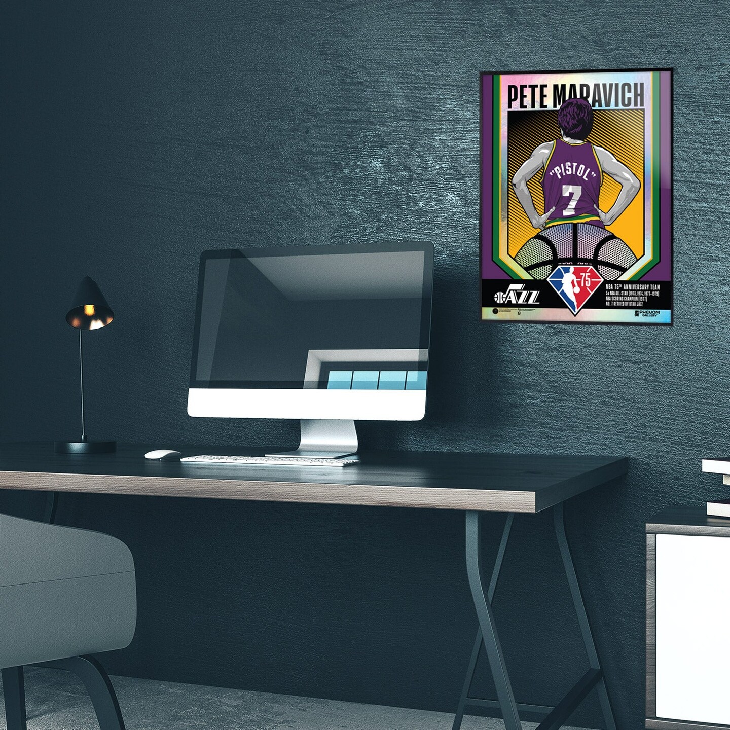 Phenom Gallery Utah Jazz 75th Anniversary Pistol Pete Maravich 18" x 24" Deluxe Framed Foil Serigraph (Printer Proof)