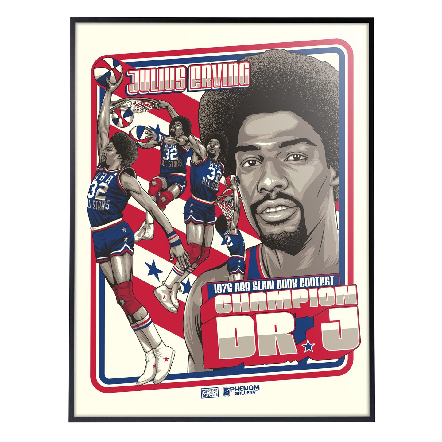 Phenom Gallery Julius &#x22;Dr. J.&#x22; Erving 1976 ABA Slam Dunk Deluxe Framed Serigraph Print