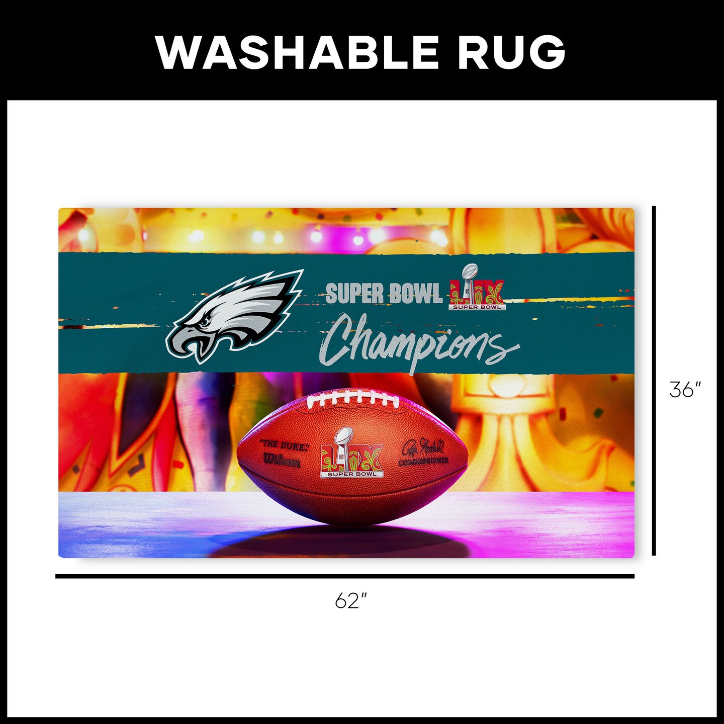 NFL Philadelphia Eagles 2025 Super Bowl LIX Parade Washable Rug 36X62 Inches