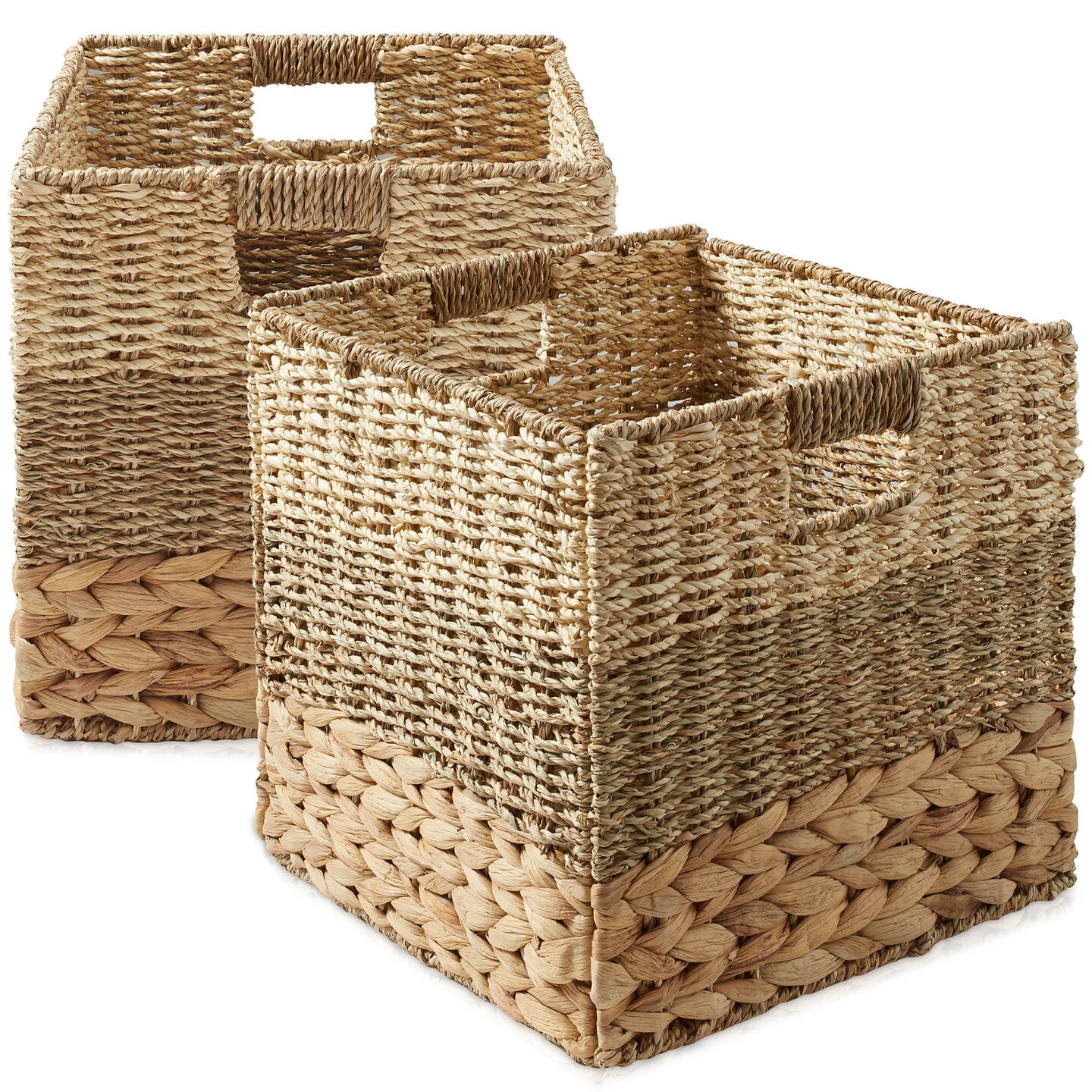 Casafield Mixed Weave Storage Basket Sets, Natural Woven Hyacinth Seagrass Wicker Storage Cube Bins for Bathroom, Bedroom, Laundry, Pantry, Shelves