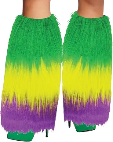 Mardi Gras Leg Warmer Covers for Women and Men - One Pair Fur Heels Boot Cuff Cover Masquerade Costume Accessory by 4E’s Novelty
