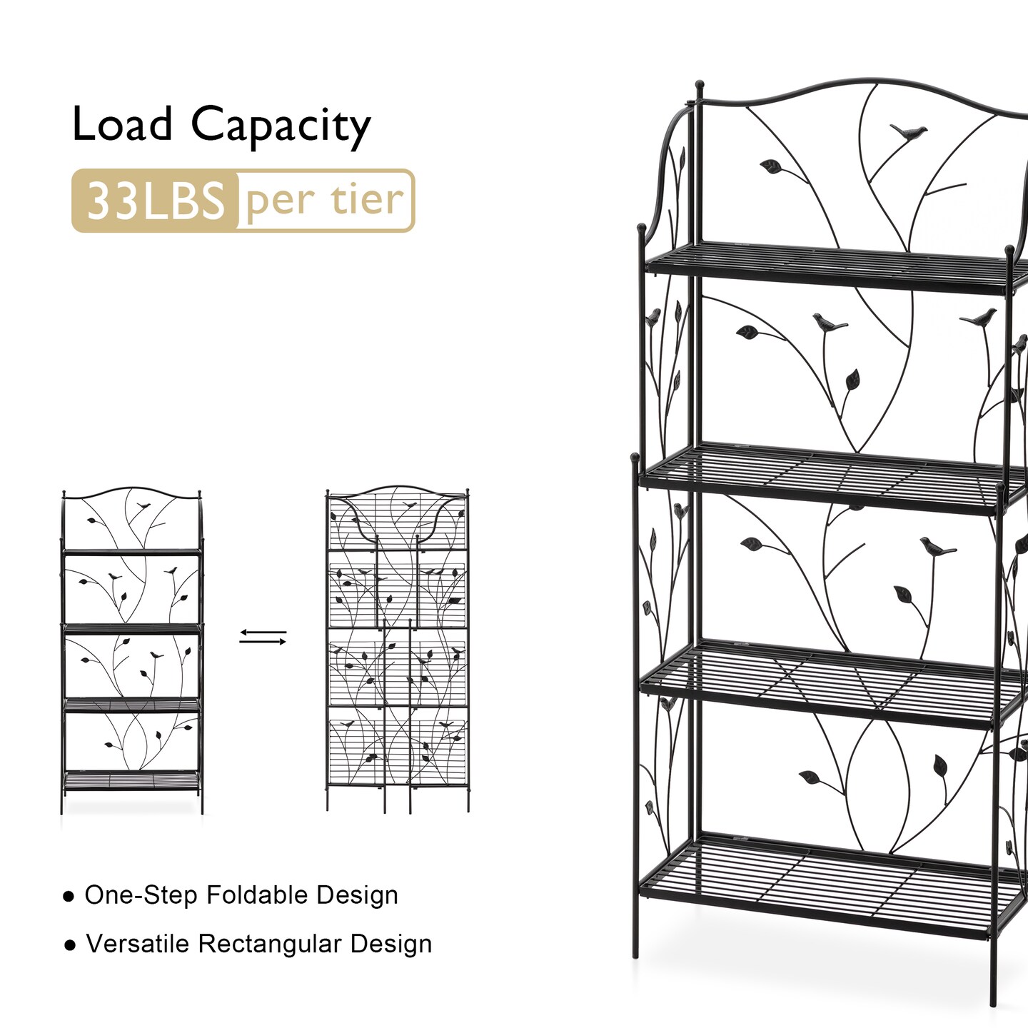 4-Tiers Multifunctional Metal Plant Shelving Bakers Rack Planter Stands Flower Pot Shelf One-step Fordable Design