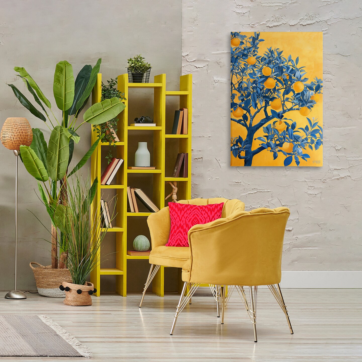 Stupell Industries Lemon Tree on Orange Canvas Wall Art Design by RB