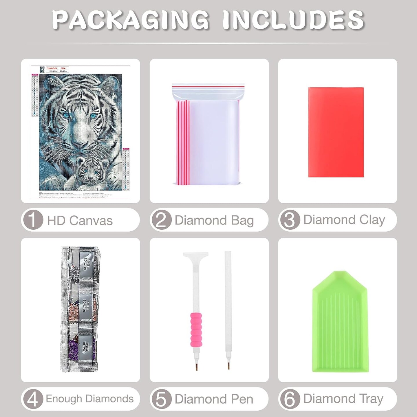 White Tiger 5D Diamond Painting Kit for Adults – Full Drill Animal Art DIY, Beginner-Friendly 12x16 Inch Wall Décor & Gift