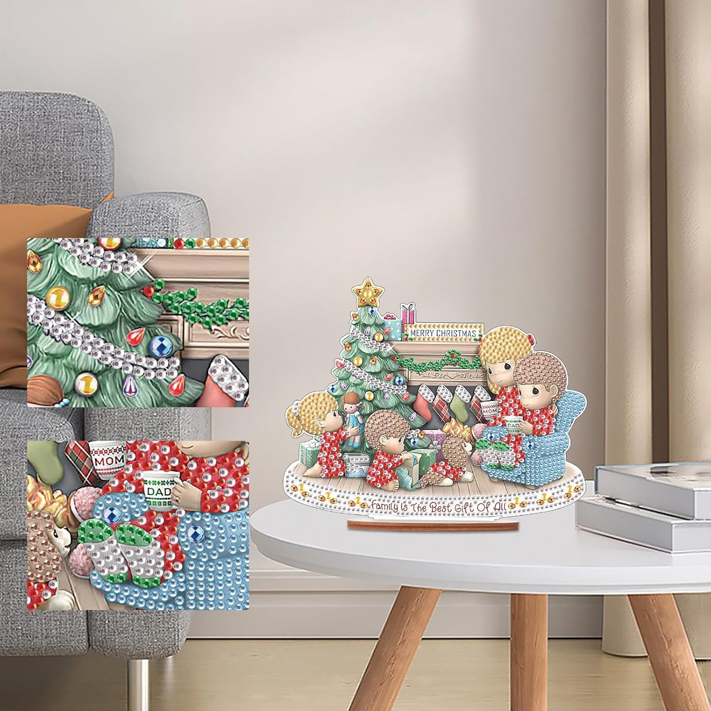 8x7" Tabletop Diamond Painting Kit - SA2084 Christmas Tree Family Decoration - 5D DIY Acrylic Gem Art Stand - Festive Holiday Desktop Ornament for Home & Office