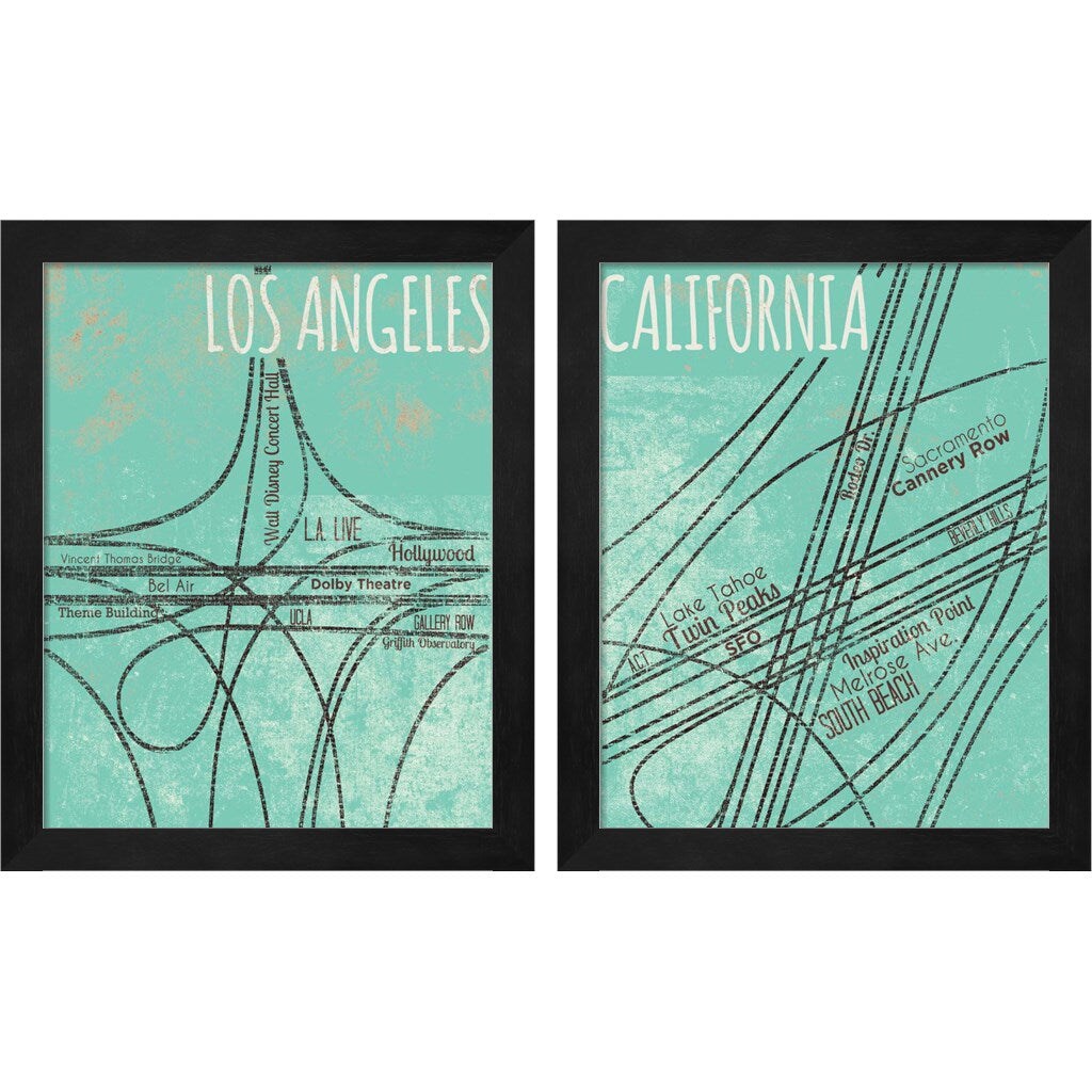 LA Roads & California Roads by SD Graphics Studio, 2 Piece Black Framed Art Set