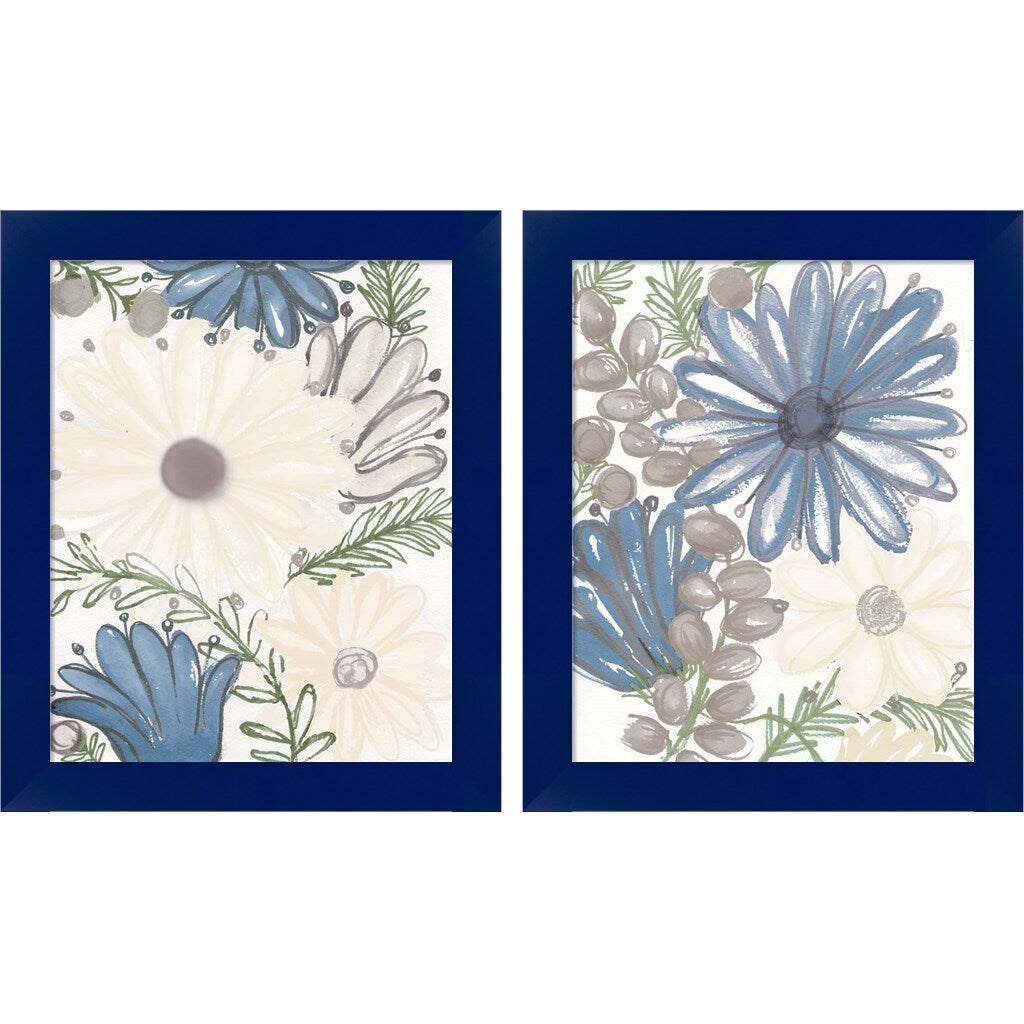 Hidden Floral by Elizabeth Medley, 2 Piece Blue Framed Art Set