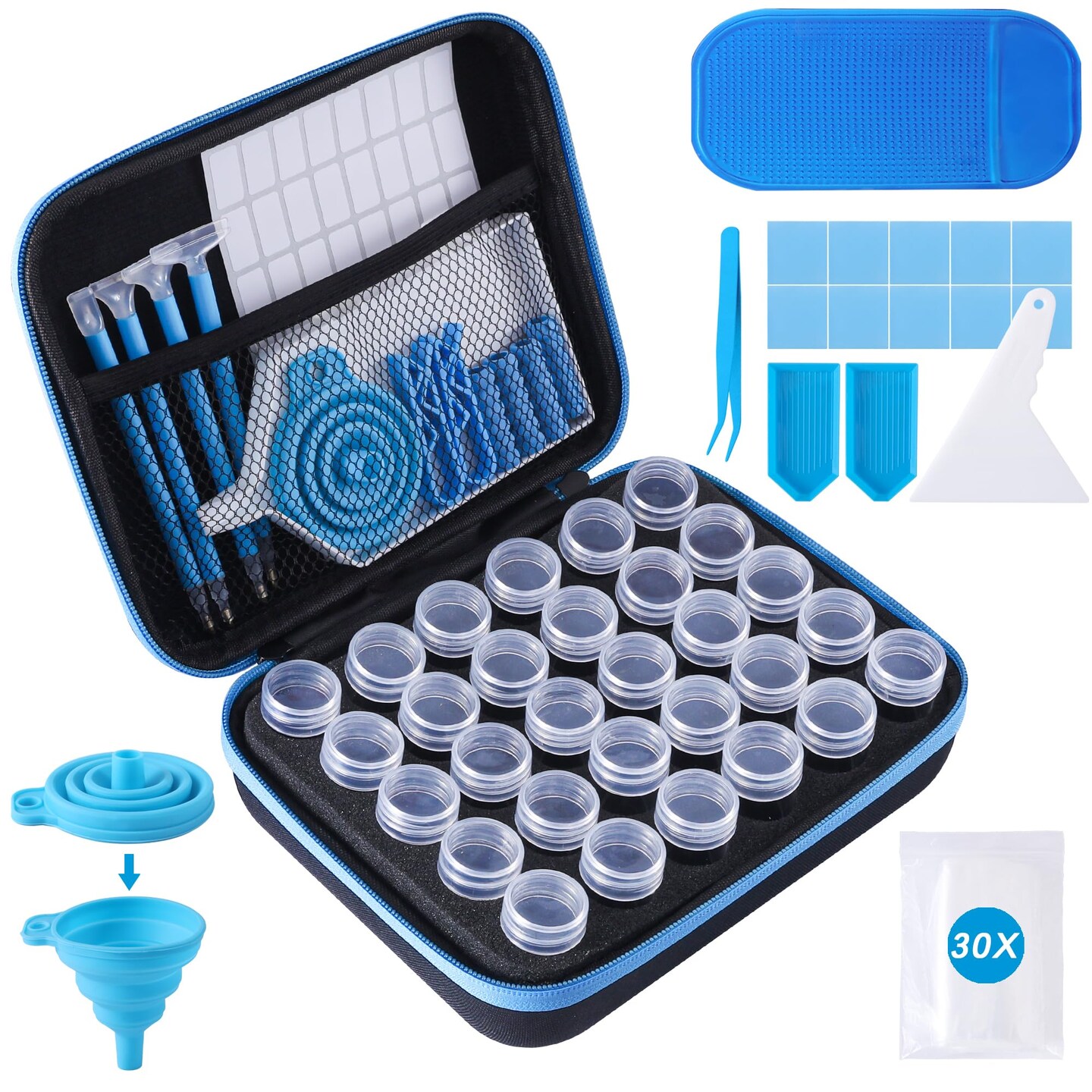 30 Slots Diamond Art Storage Containers for Adults Portable Bead Storage Boxes for Diamond Painting Accessories and Tools(Blue)