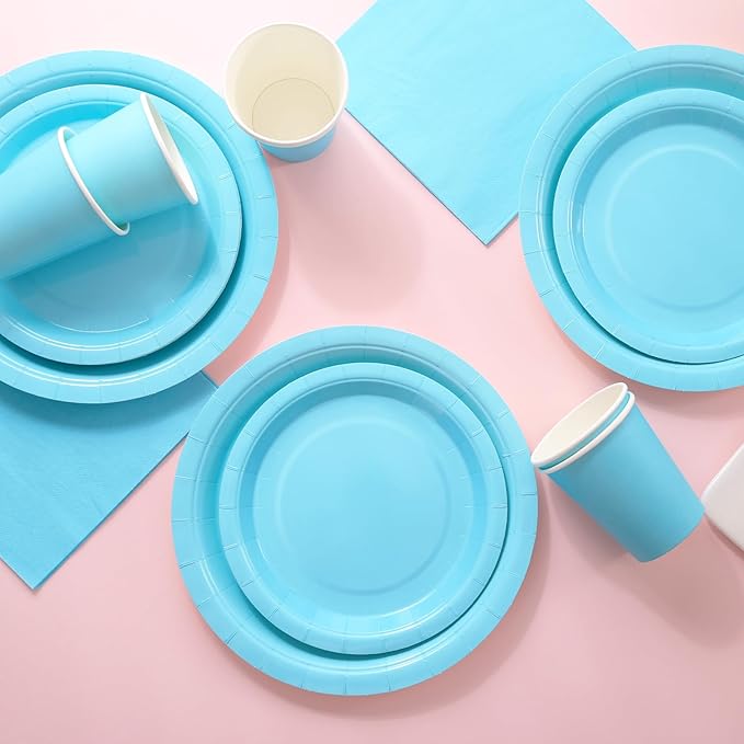 200pc Light Blue Party Supplies Set (Serves 50) - Baby Blue Plates, Napkins & Cups - Waterproof Disposable Dinnerware for Boy Baby Shower, 2026 Graduation, Winter Birthday & Christmas