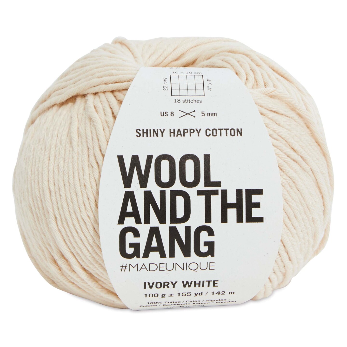 Wool and the Gang Shiny Happy Cotton Yarn - Ivory White, 155 yds