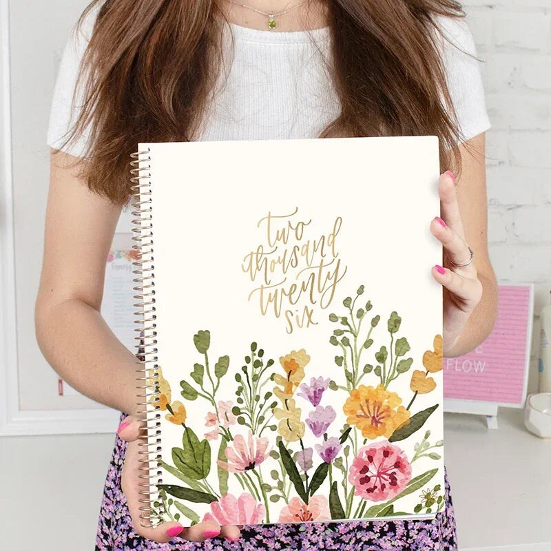 bloom daily planners 2026 Soft Cover Weekly & Monthly Planner, 8.5" x 11", Beige Bouquet