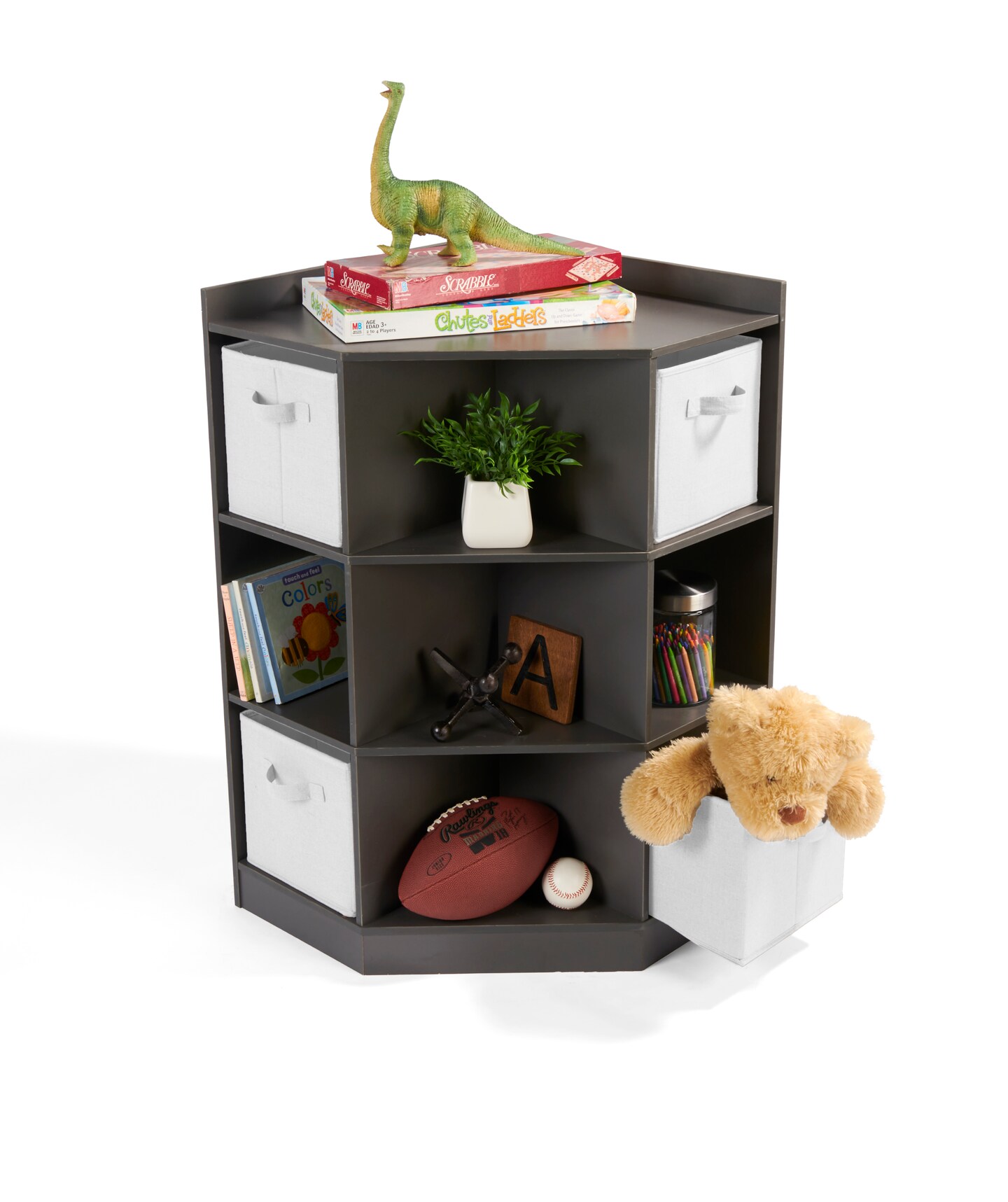 Badger Basket Corner Cubby Storage Unit with Four Reversible Baskets - Charcoal