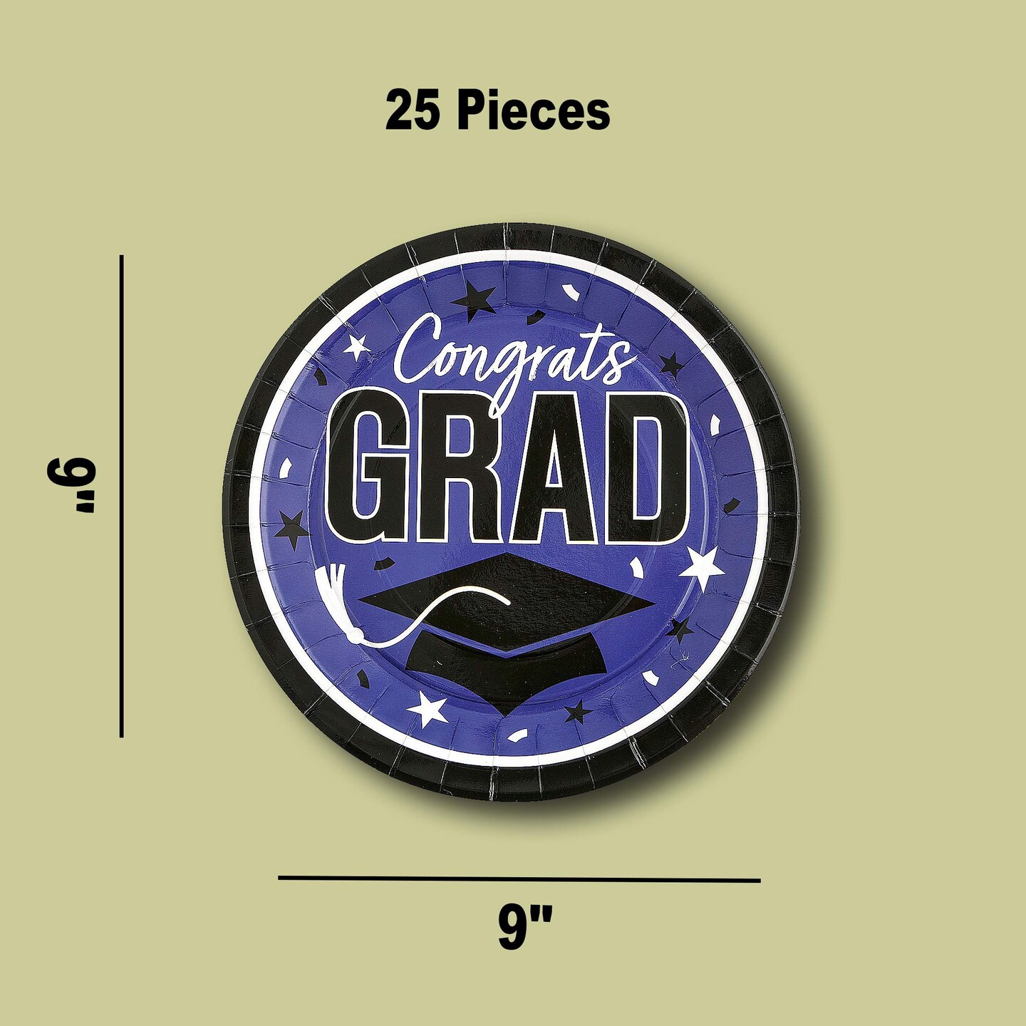 25 Count Purple Congrats Grad 9 Inch Round Plates for Colorful Graduation Decorations